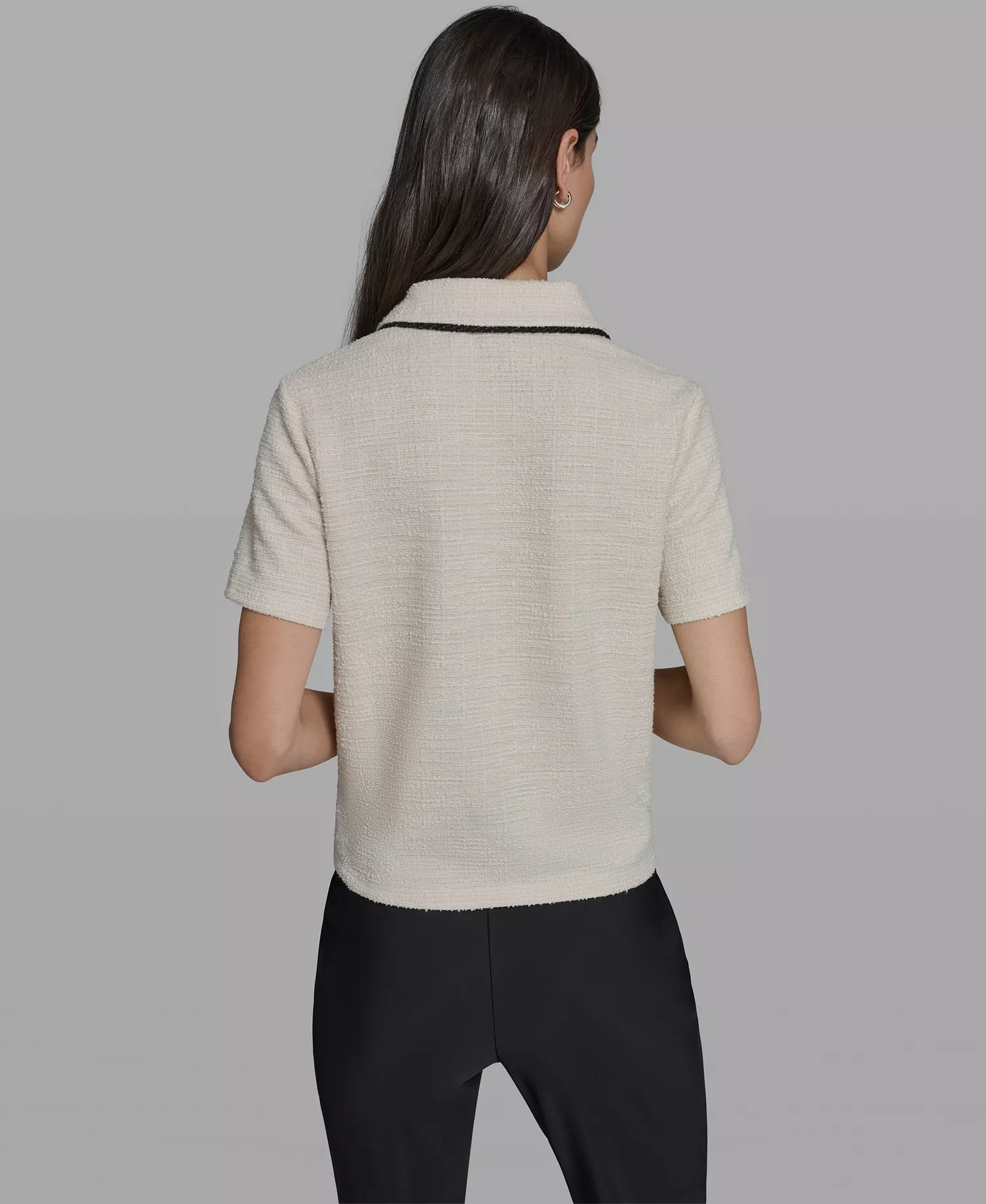 Women's Knit Henley with Framing Collared Top - Bisque - L