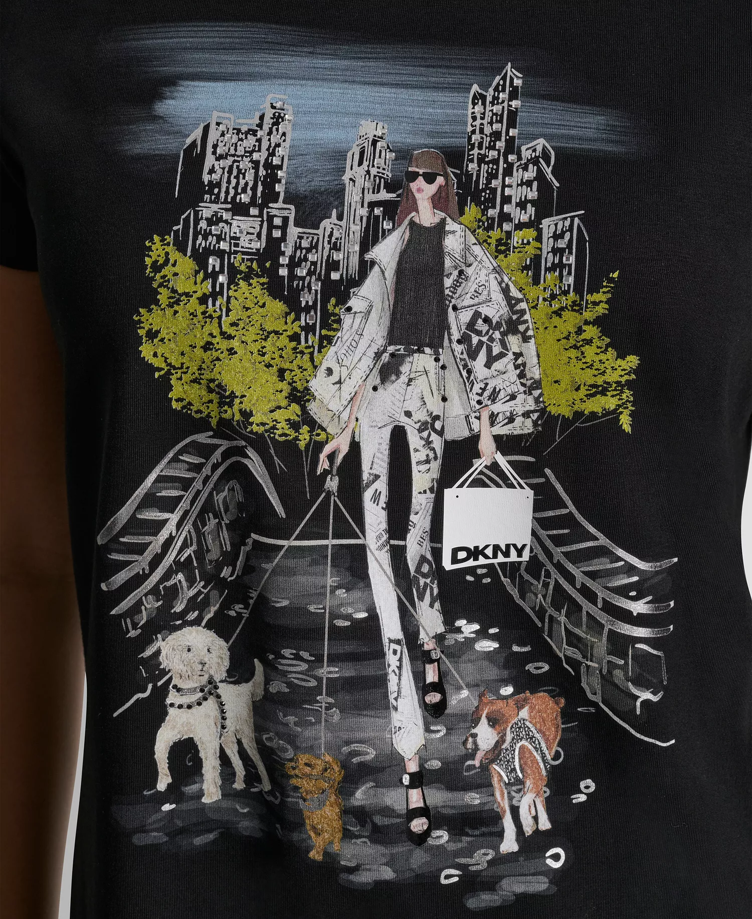 Women's Central Park Conversational Print Crewneck Short-Sleeve T-Shirt - Black - L