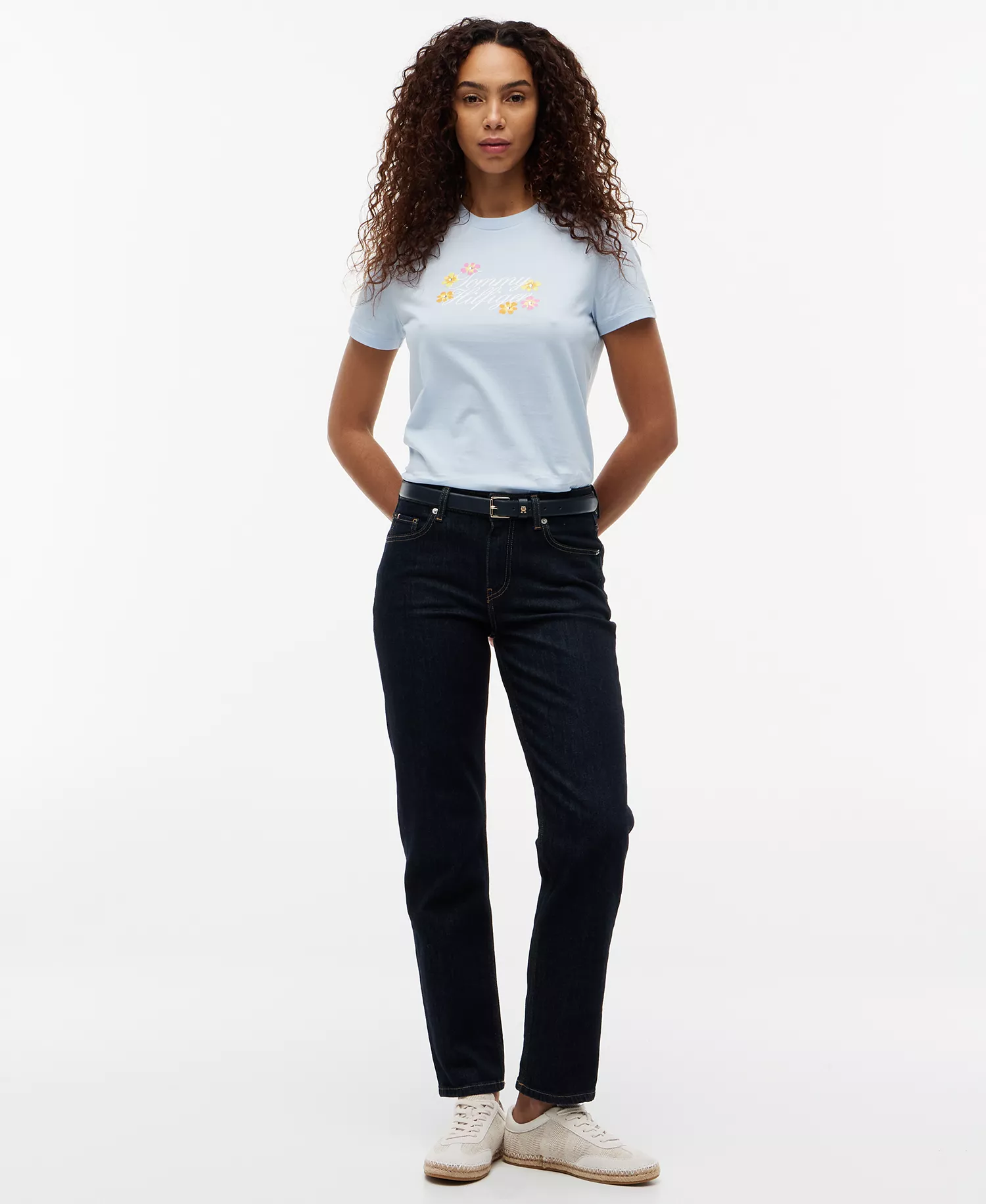 Women's Graphic Floral Crew Neck T-Shirt - Breezy Blue - L