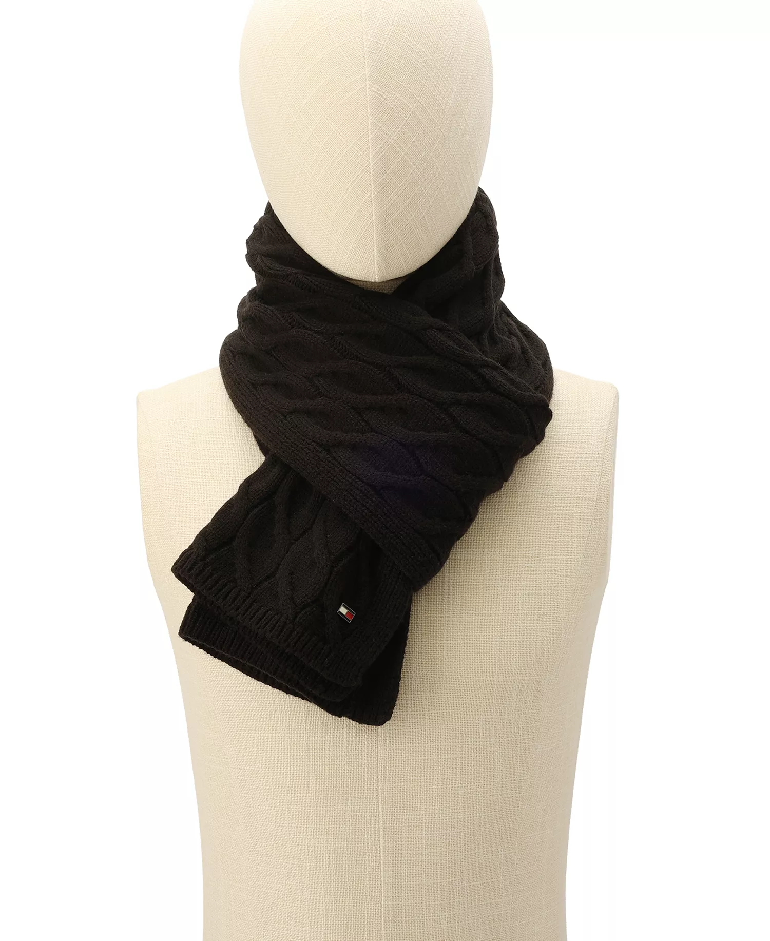 Men's Wide Cable Scarf - Black - ONE SIZE