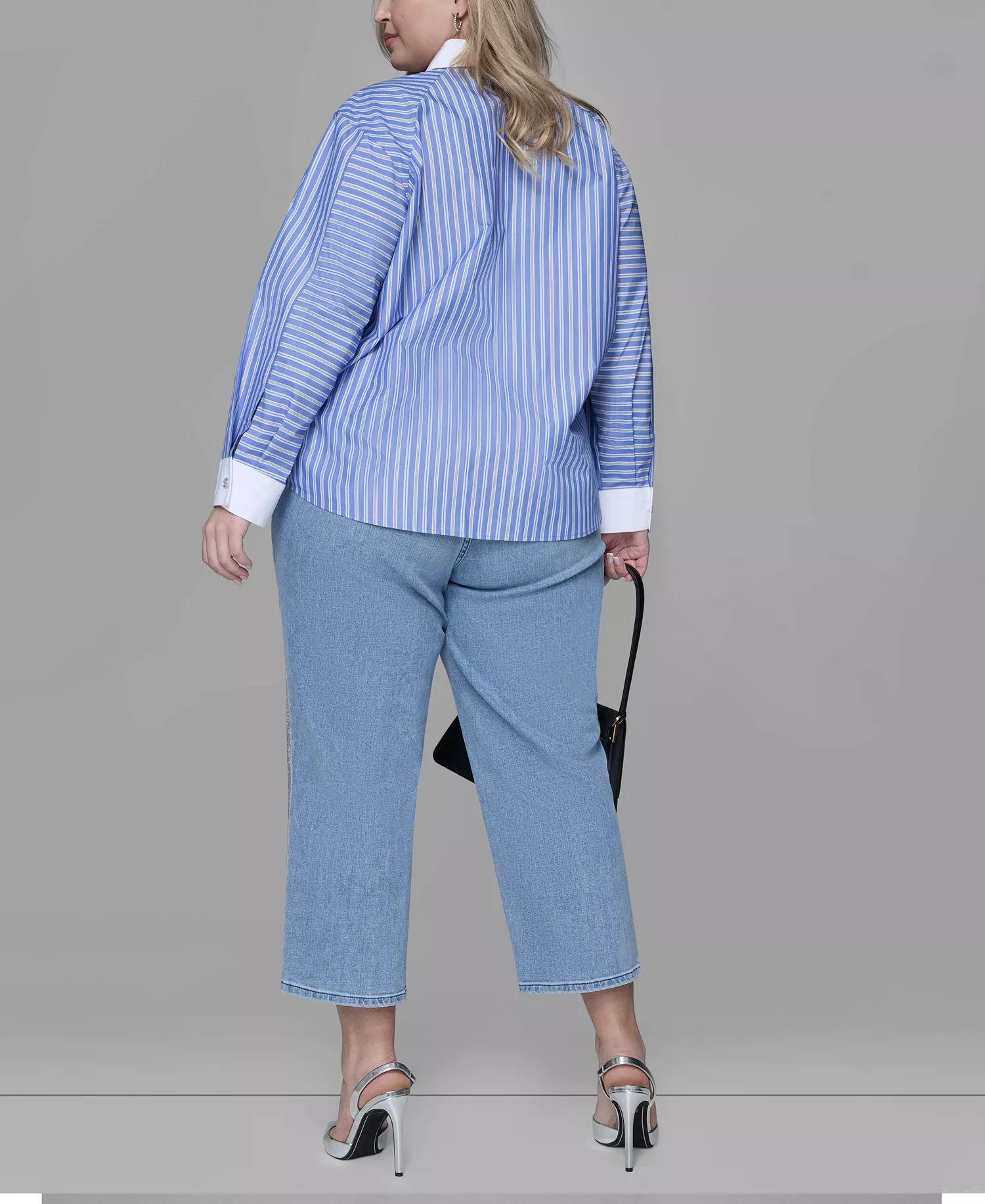 Women's Plus Size Long-Sleeve Stripe Shirt - French Blue Combo - 0X