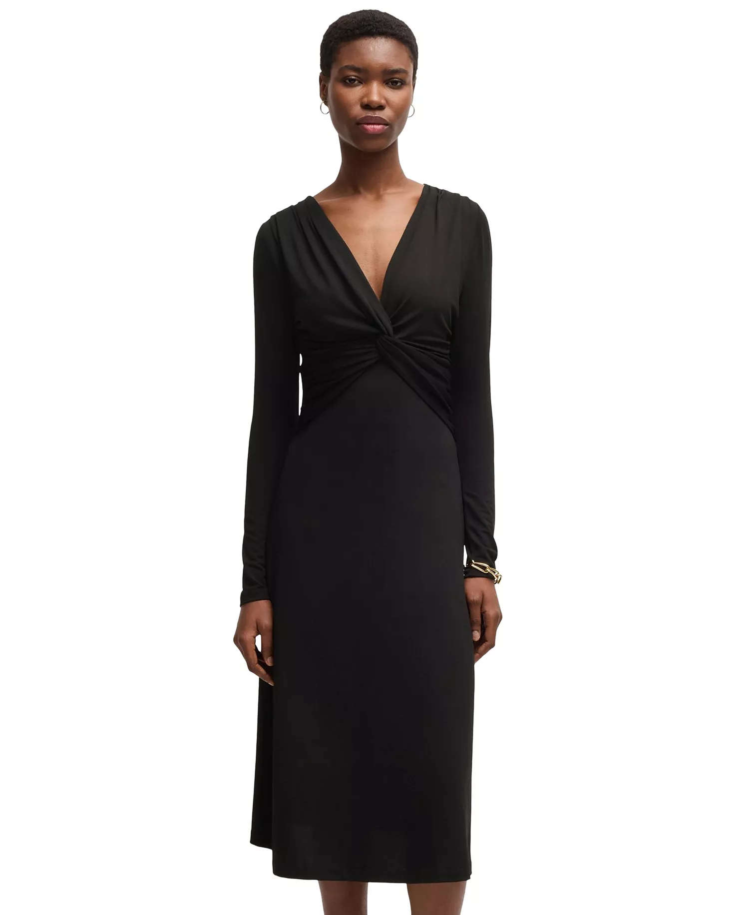 Women's Stretch Crepe Twist-Front Dress - Black - M
