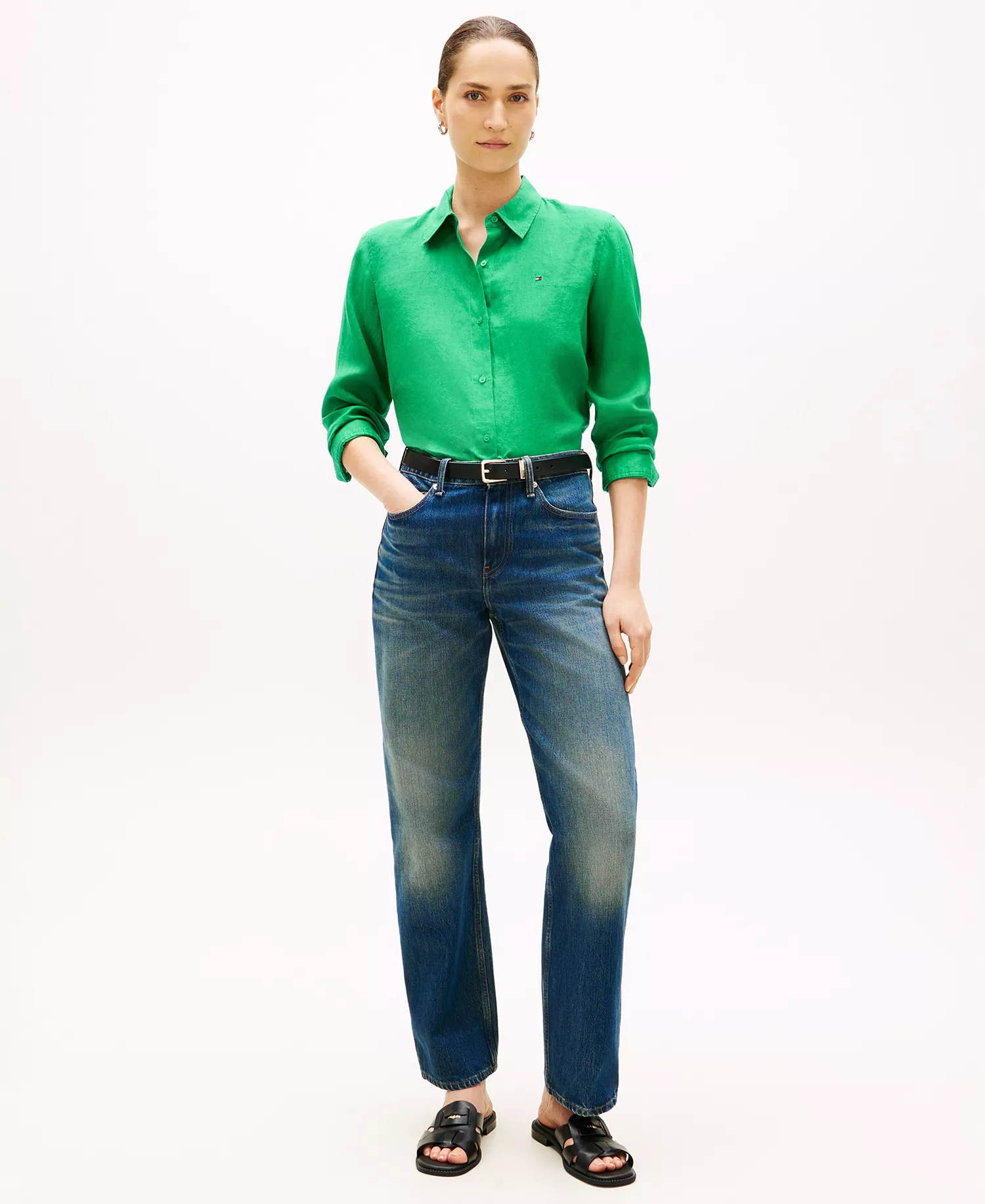 Women's Linen Button-Up Shirt - Courtside Green - 34