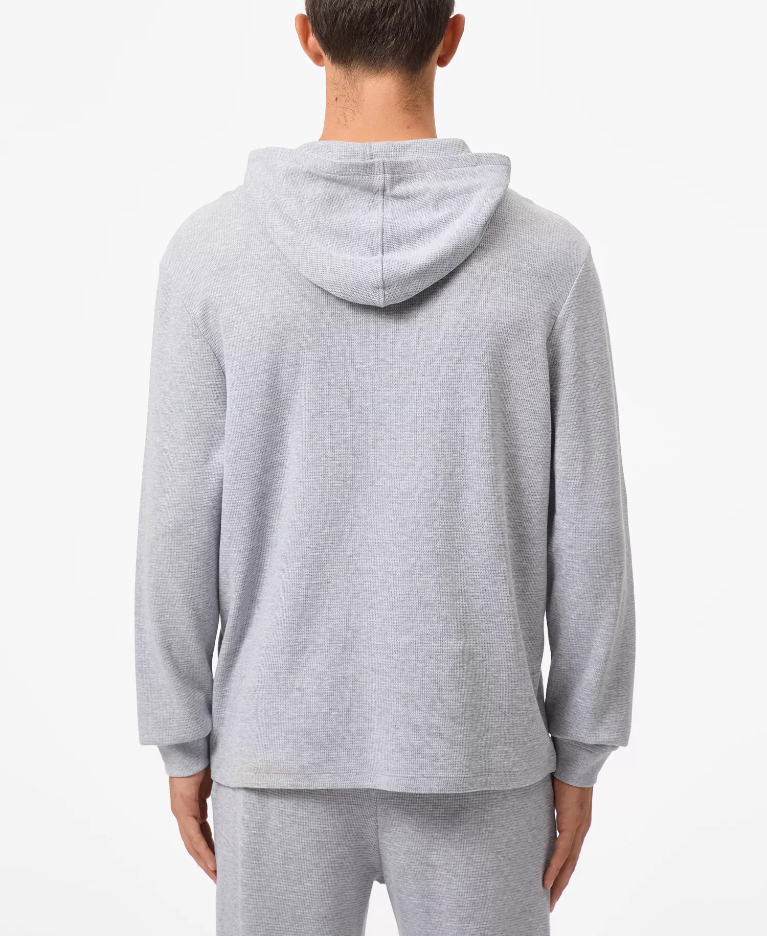 Men's Waffle-Knit Thermal Hoodie  - Black - L