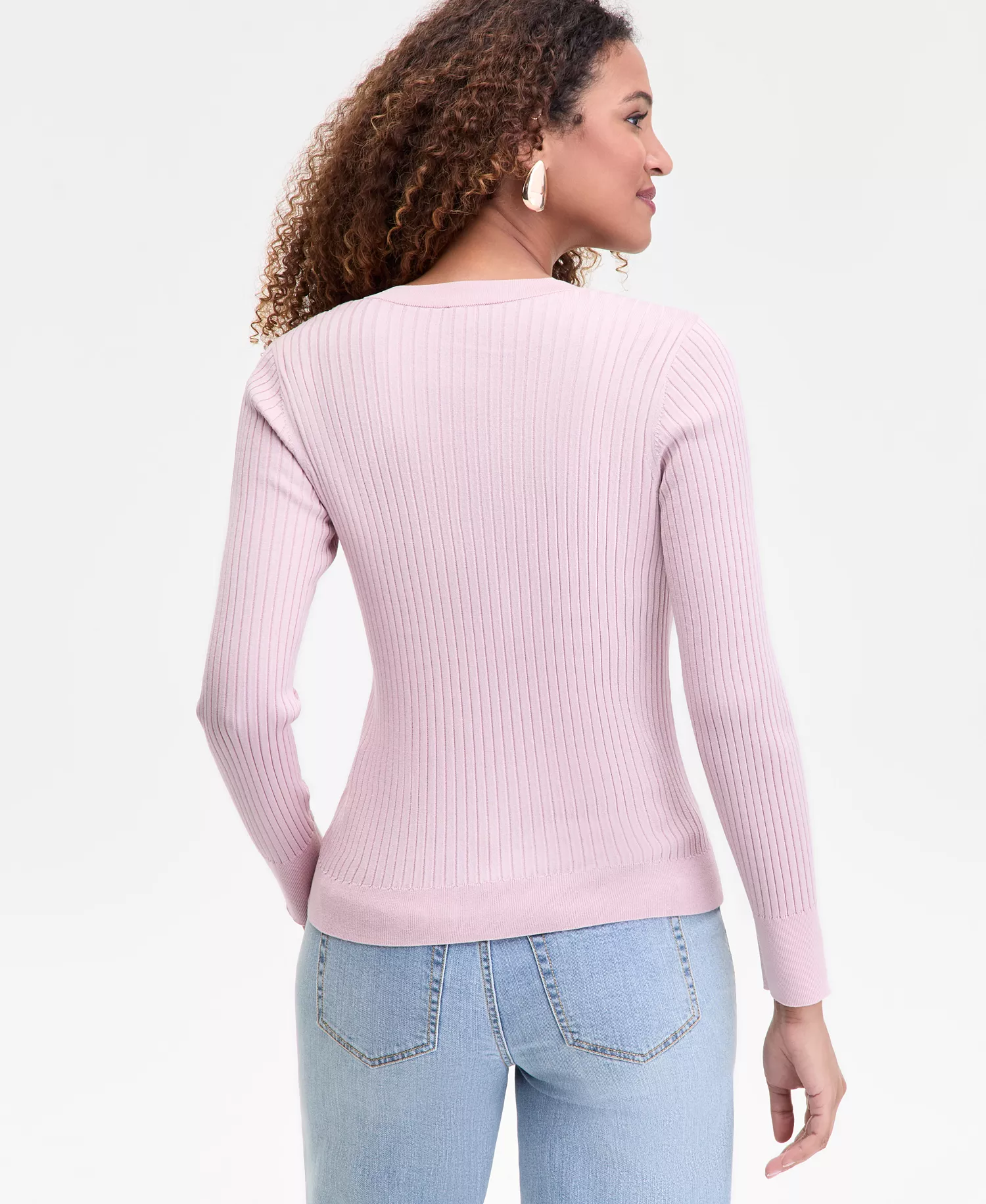 Women's Ribbed V-Neck Sweater, Macy's Exclusive - Pale Mauve - S