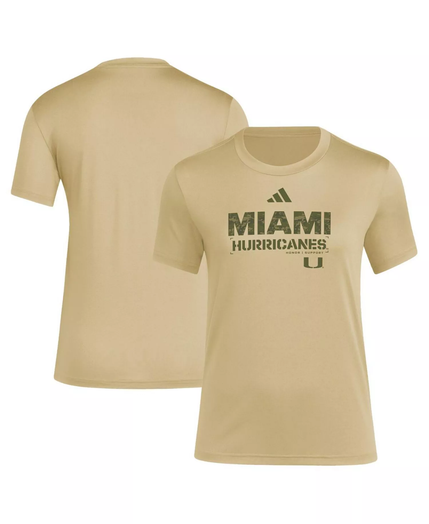 Women's Tan Miami Hurricanes Salute to Service AEROREADY T-Shirt - Tan - M