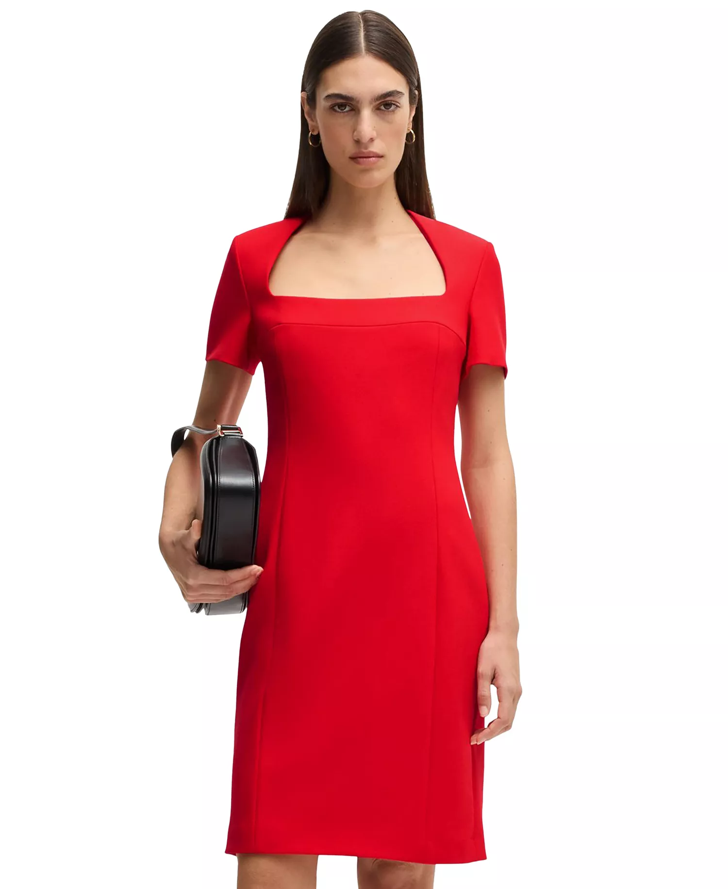 Women's Square-Neck Slim-Fit Dress - Bright Red - 2