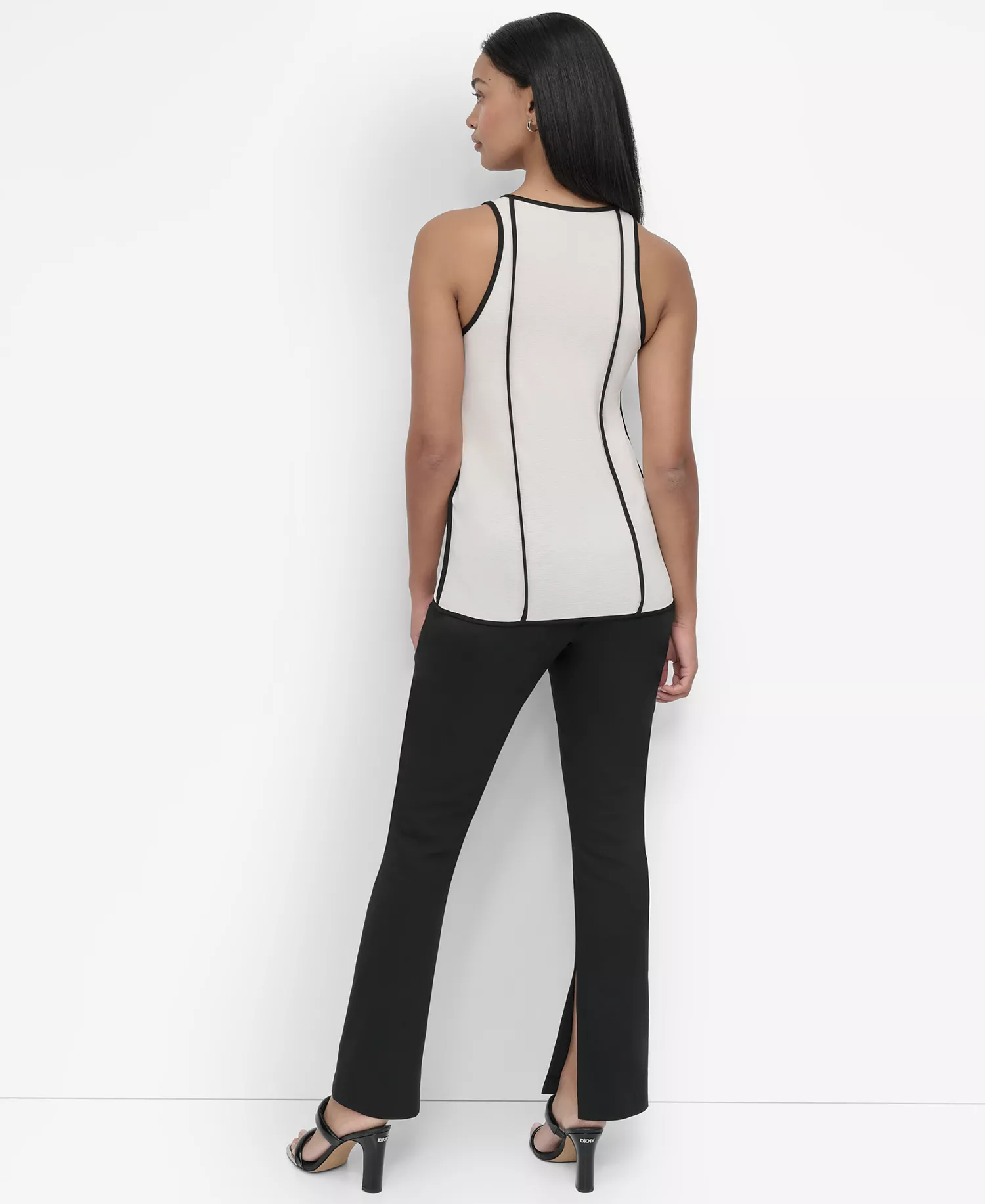 Petite Contrast Trim Tank Top - Ivory/black Combo - PL