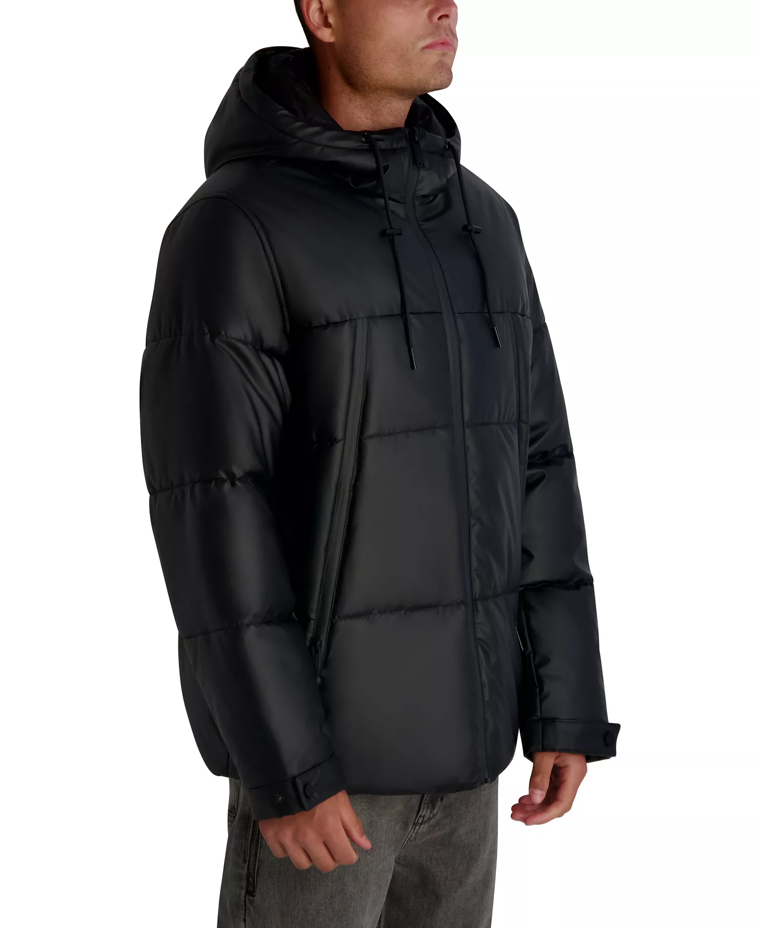 Men's Midweight Hooded Puffer Pockets Jacket - Black - 2XL
