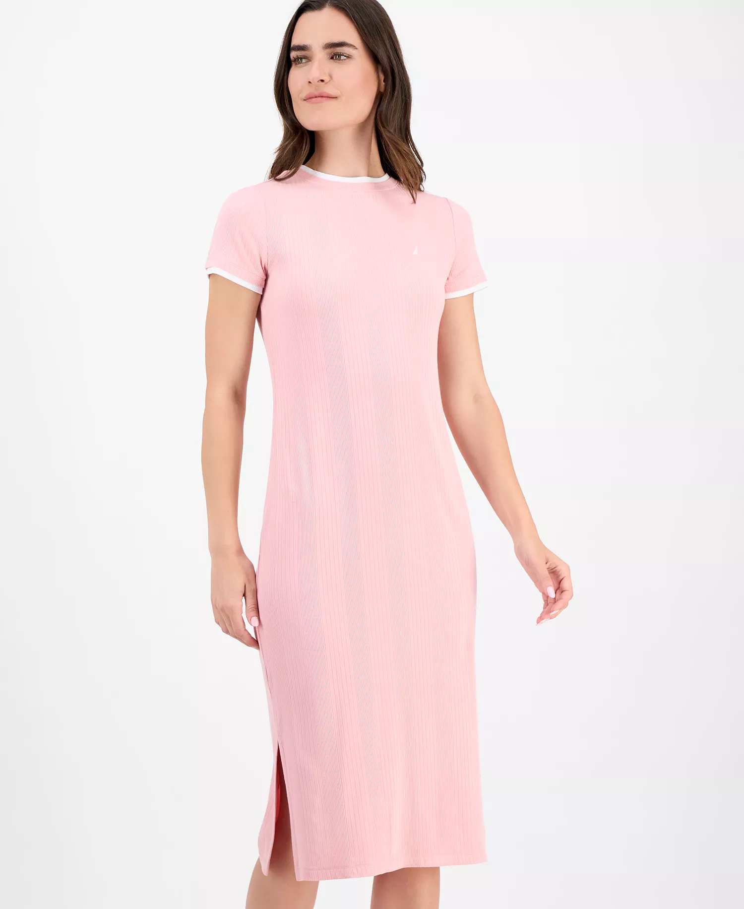 Nautica Women's Ribbed Midi Dress - Bridal Rose - L