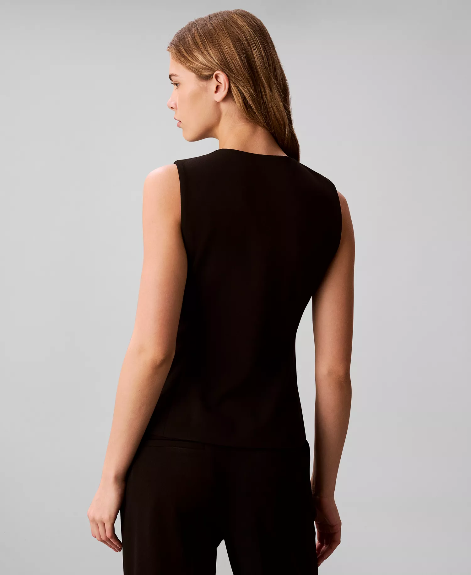 Women's V-Neck Front Button Vest - Black - 10