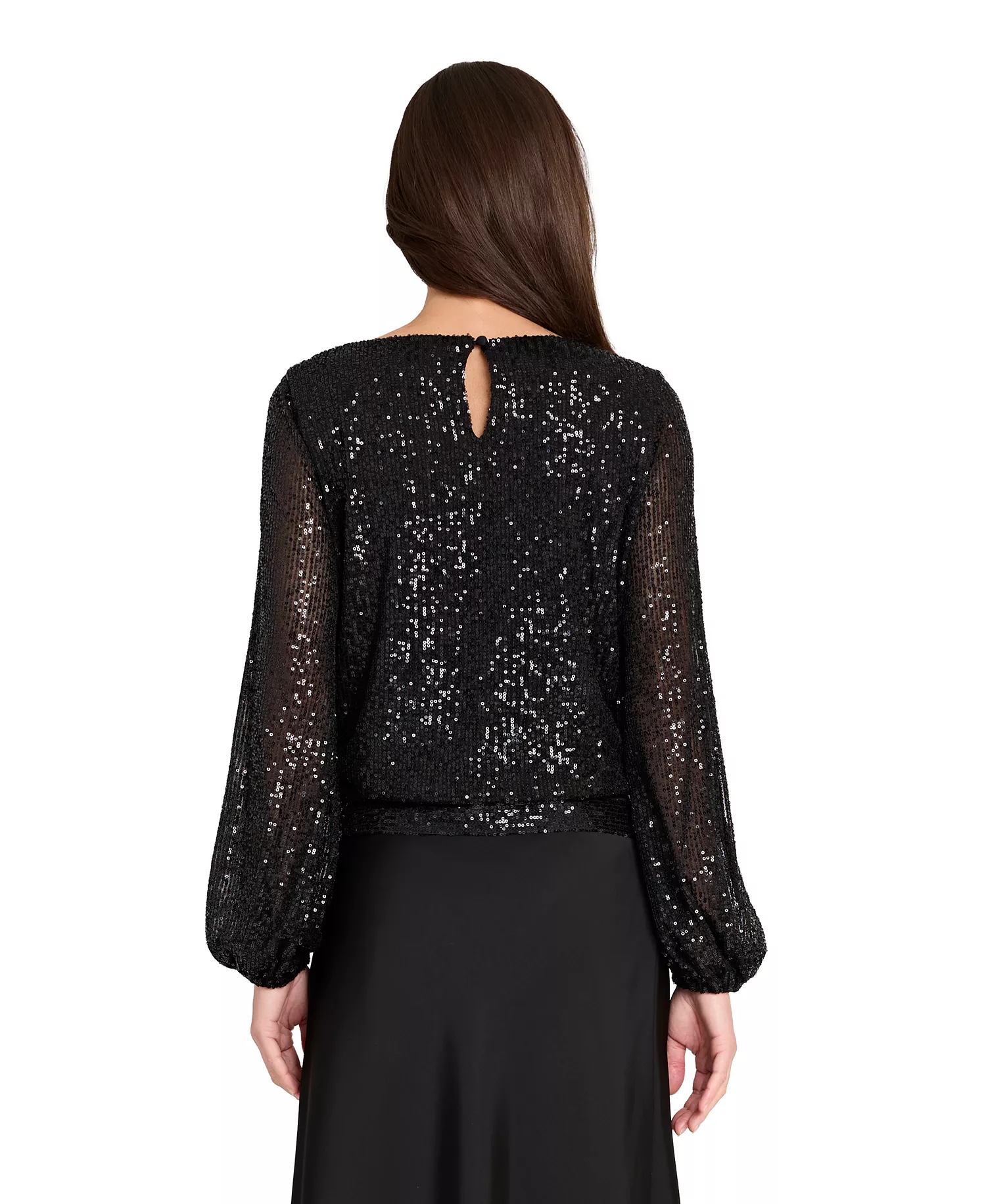 Petite Sequin Tie-Hem Top - Black - P/L