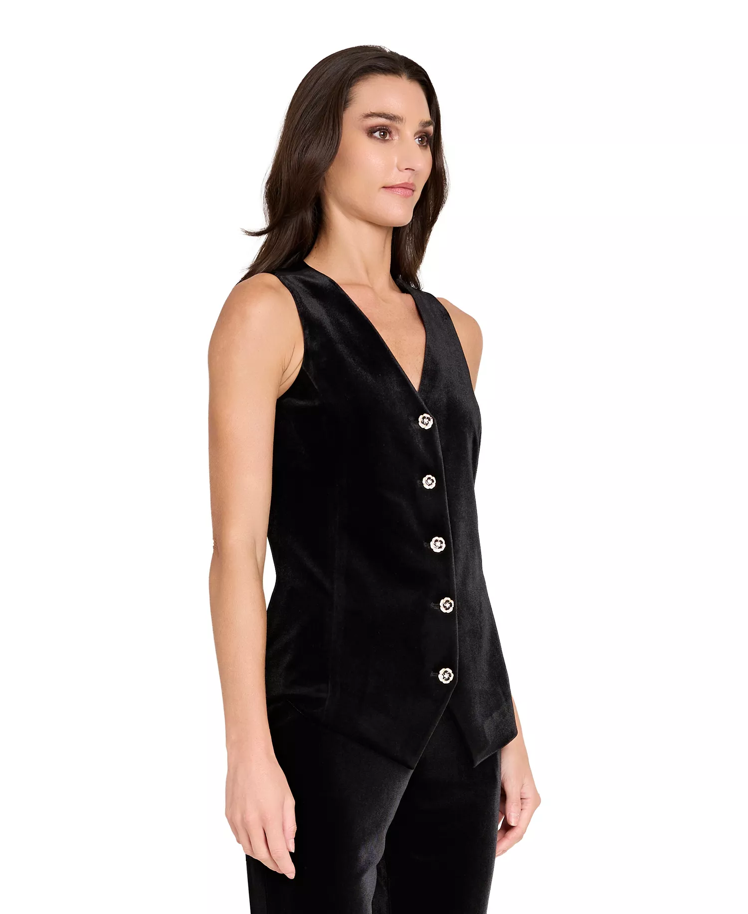 Women's Collarless 5-Button Vest - Black - 2