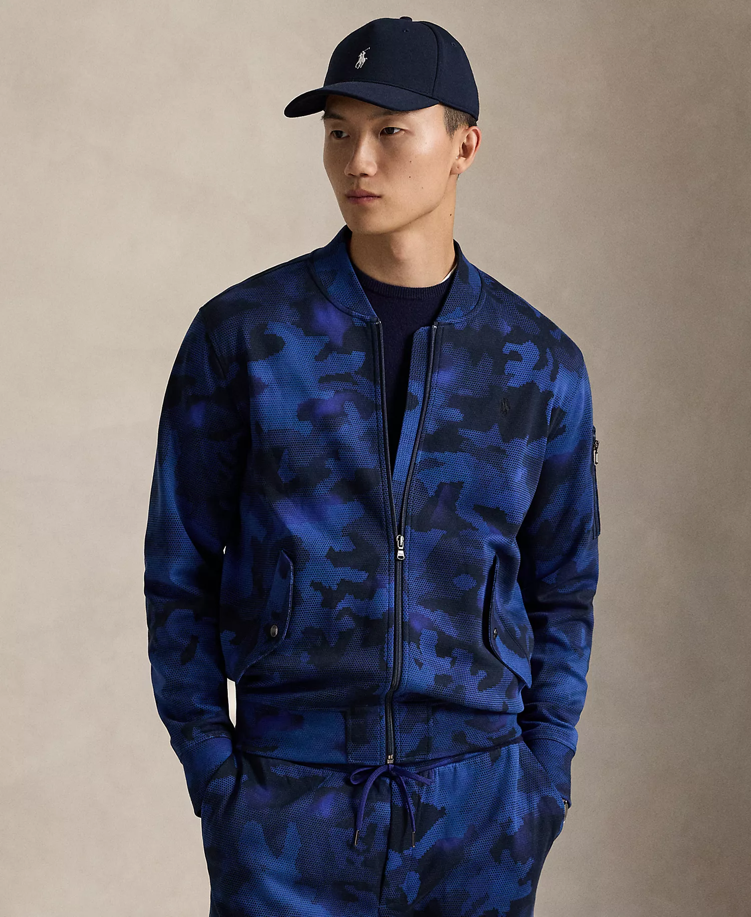 Men's Camo Double-Knit Long-Sleeve Bomber Jacket - Spy Camo - 2XL