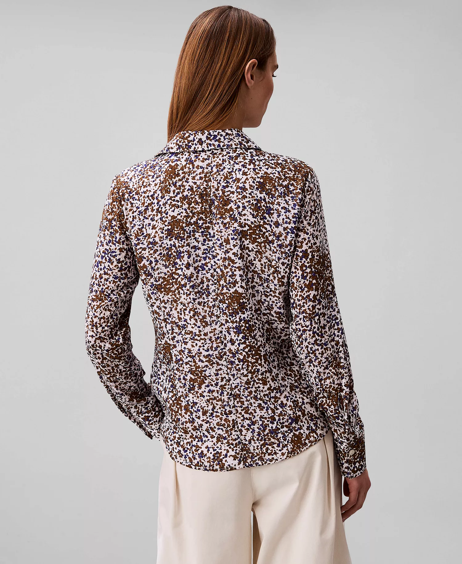 Women's Textured Print Slim Button-Down Shirt - Sepia Flecked Animal Print - L