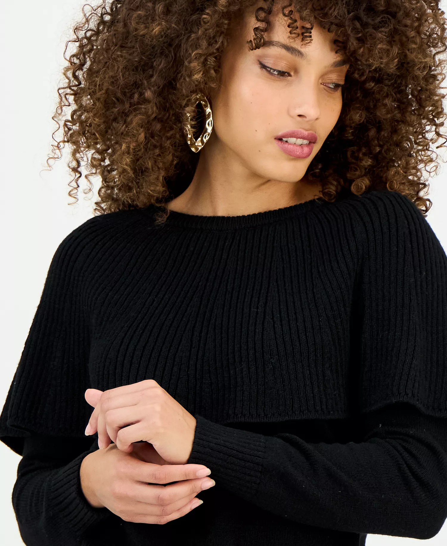 Petite Caped Sweater, Macy's Exclusive - Deep Black - P/L