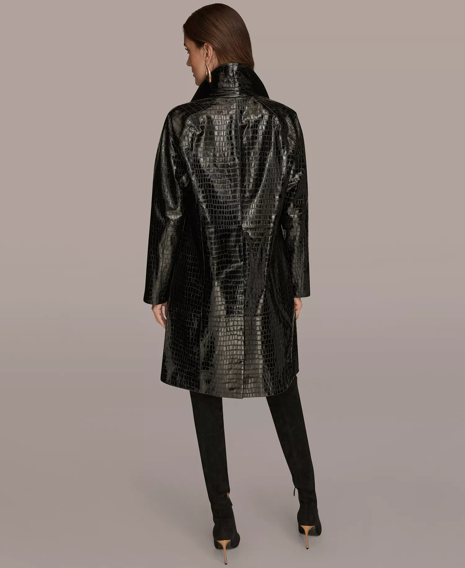 Women's Balmacaan Coat - Black Croc - M