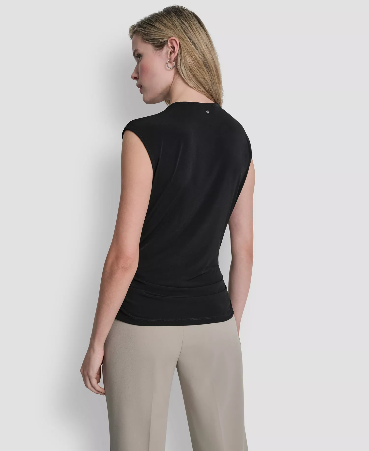 Women's Asymmetric Neck Cap-Sleeve Knit Top - Black - L