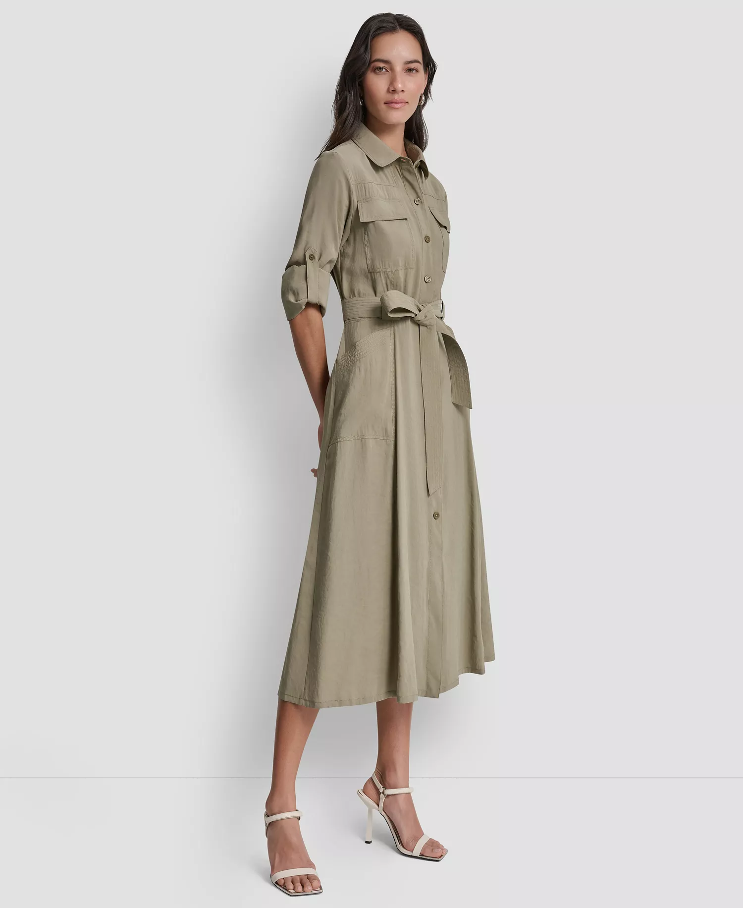 Women's Long-Sleeve Collared Roll Tab Fuji Cargo Dress - Lght Fatigue - L