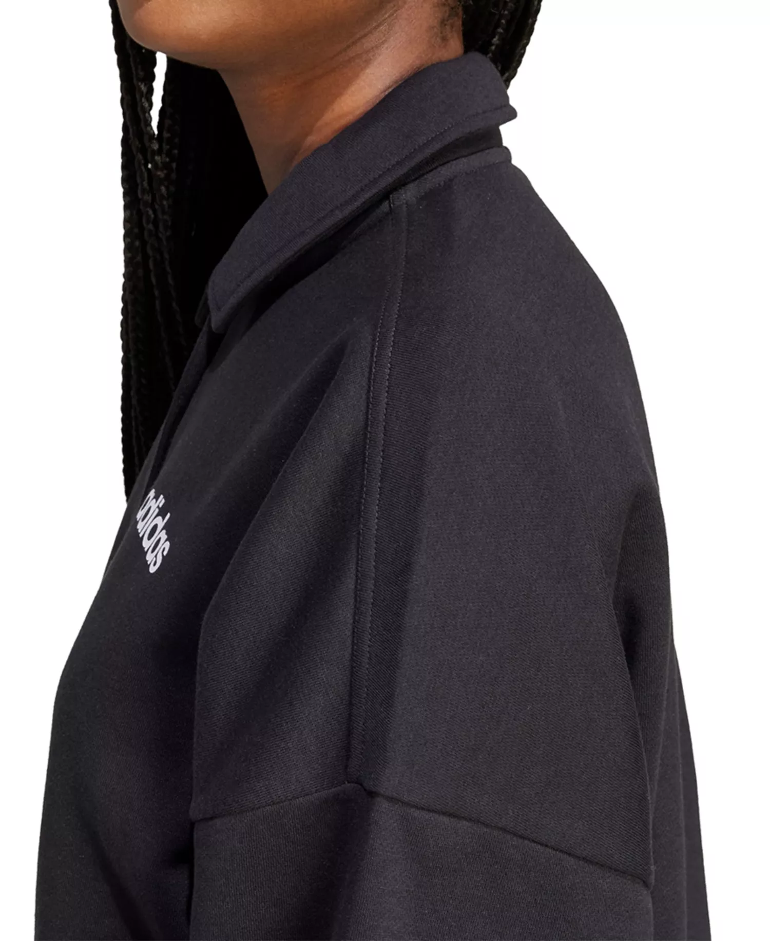 Women's Essentials Linear Fleece Polo Sweatshirt - Black/white - 2XL