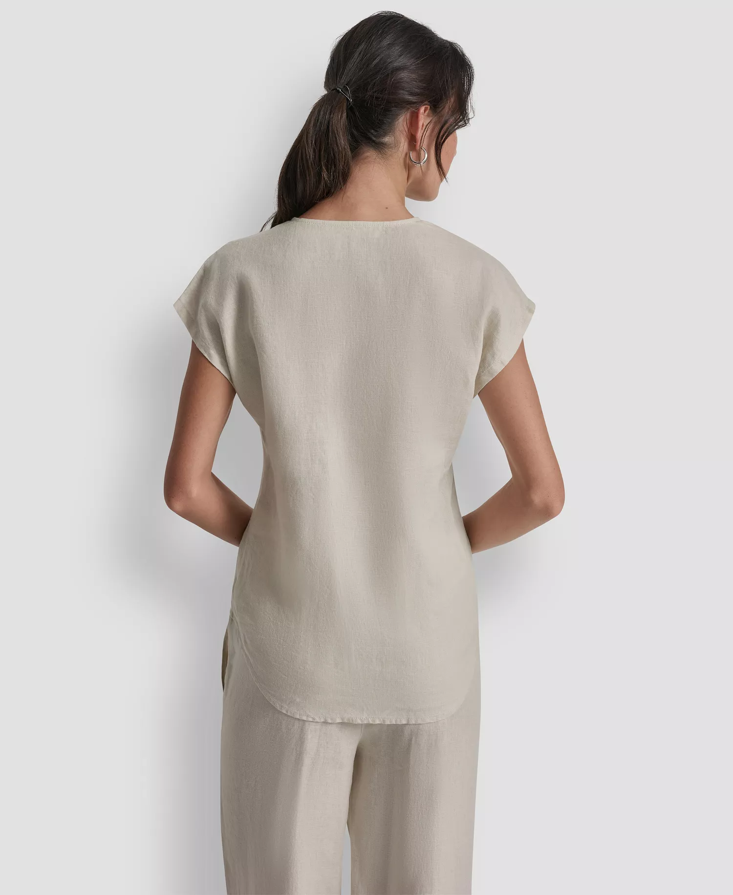 Women's Linen V-Neck Short-Sleeve Shirt - Natural - L