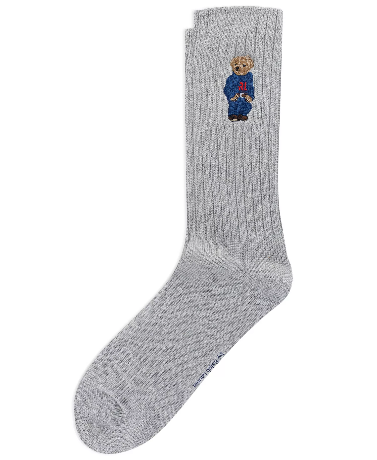 Men's Embroidered Bear Crew Socks - Gray - 7-12