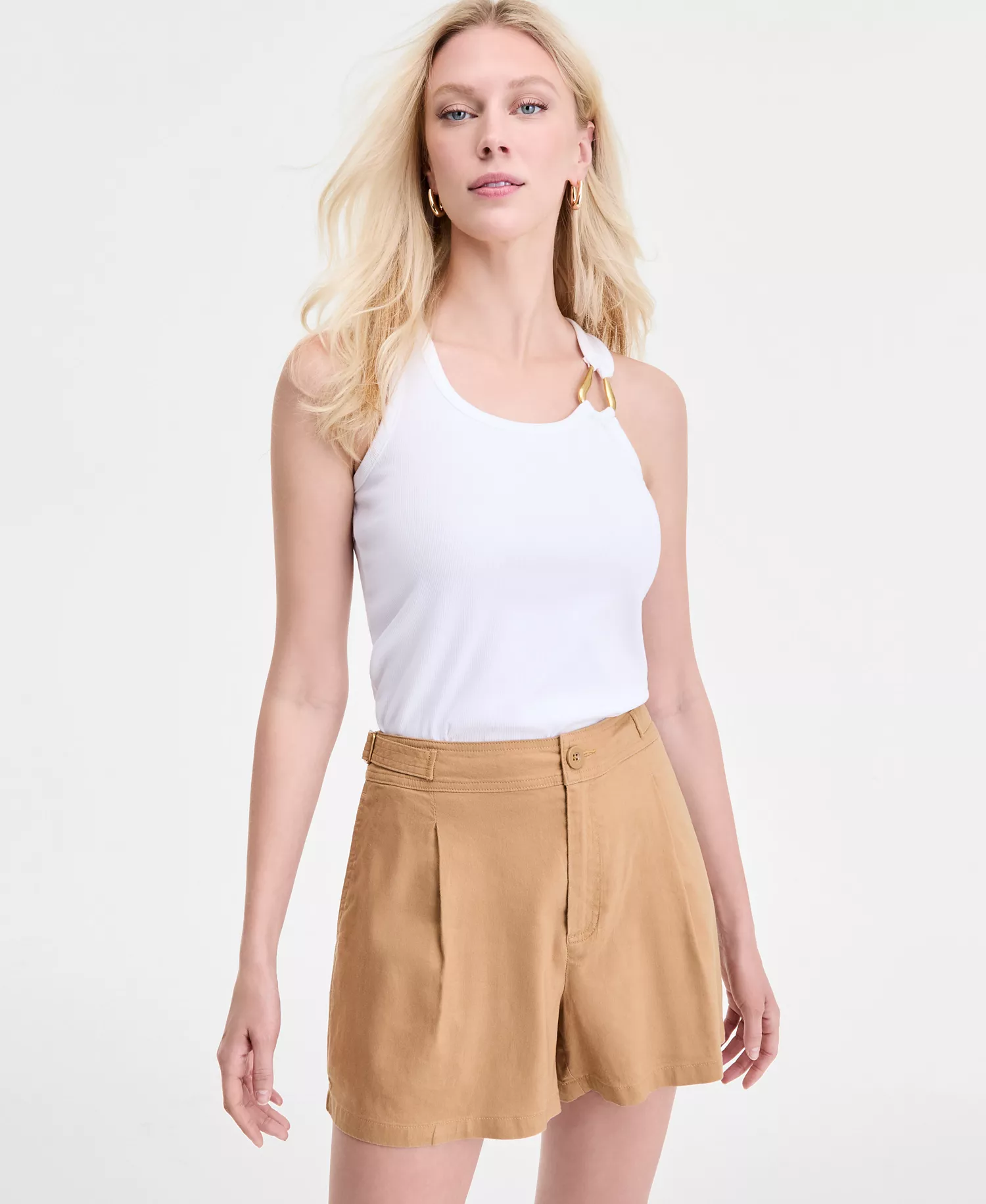 Women's Perfect Ribbed Hardware-Trim Tank Top, Exclusively at Macy's - Bright White - L