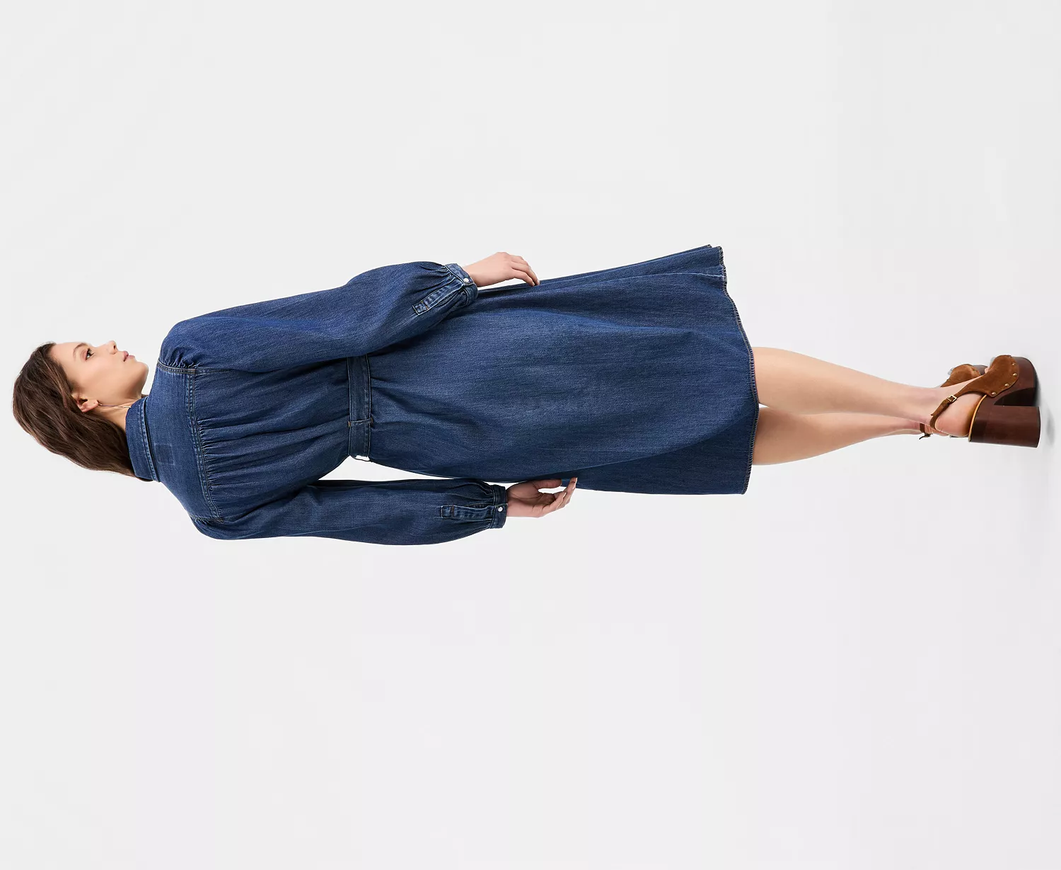 Women's Point Collar Long-Sleeve Dress - Celestial - L