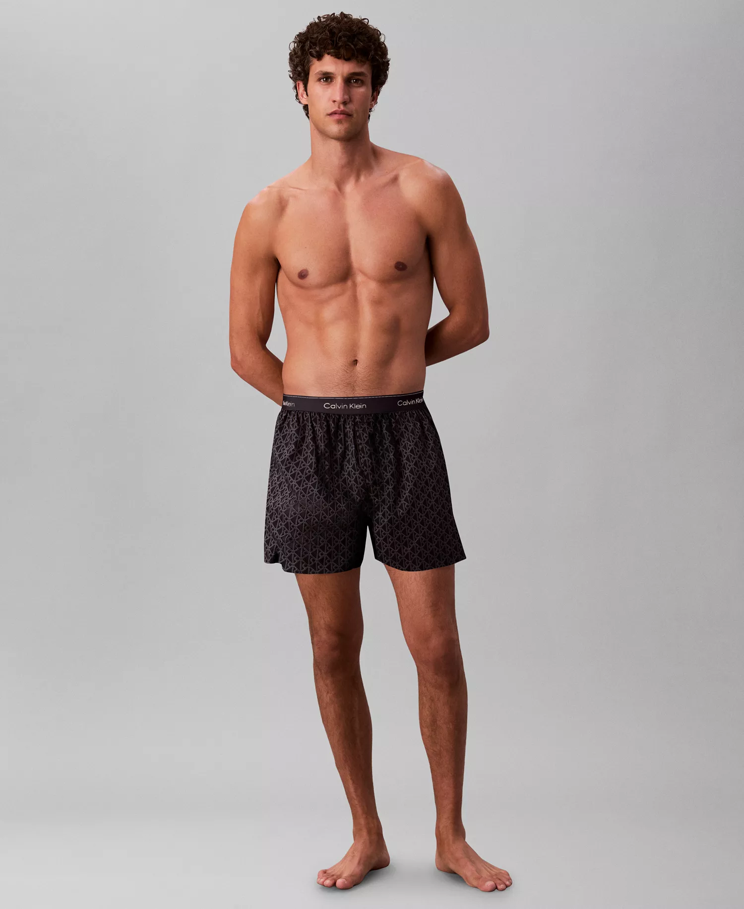 Men's Striped Boxer - Bijou Modern Emblem Outline, Sky Captain - L