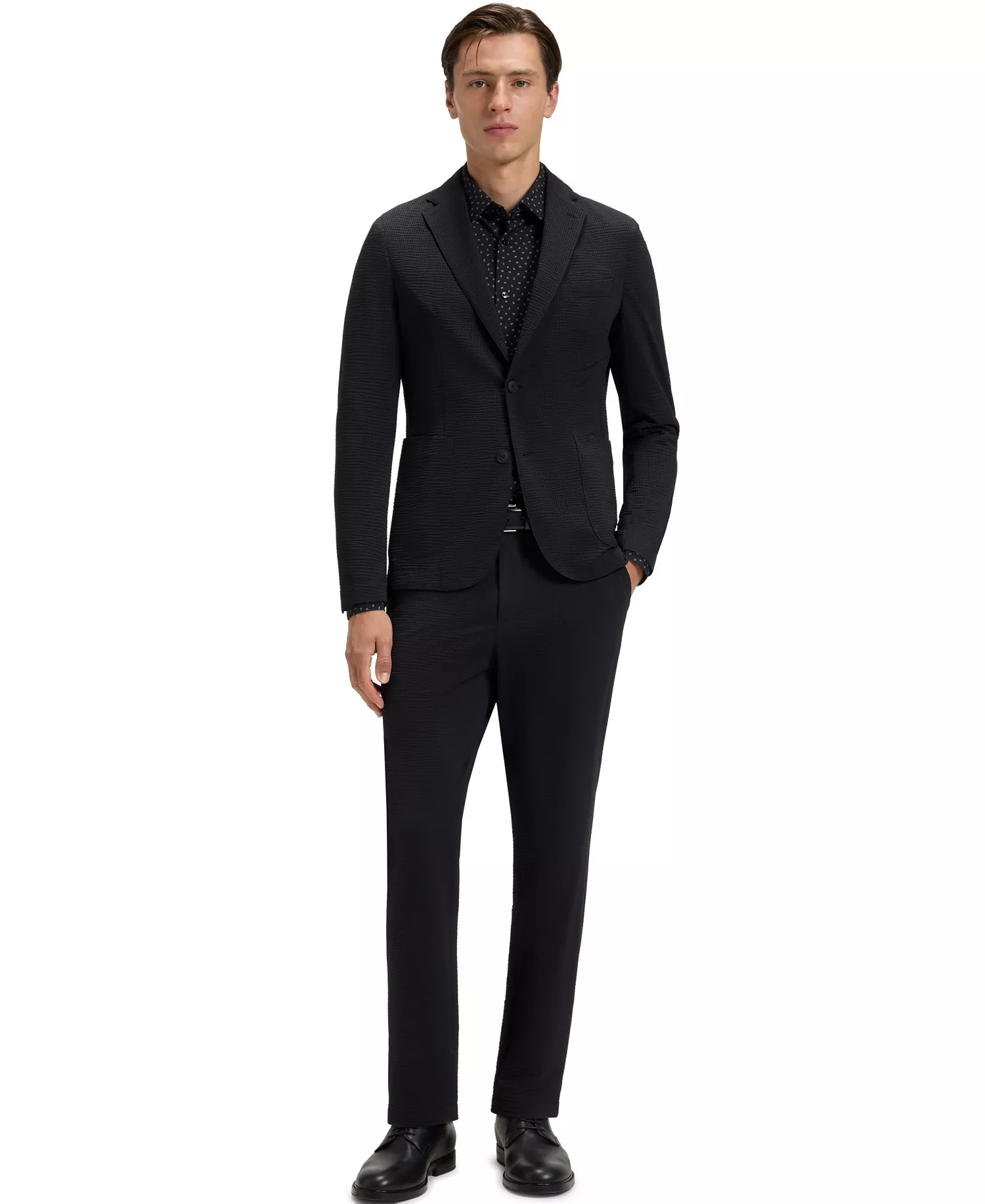 Men's Slim-Fit Performance-Stretch Dress Shirt - Black - 15