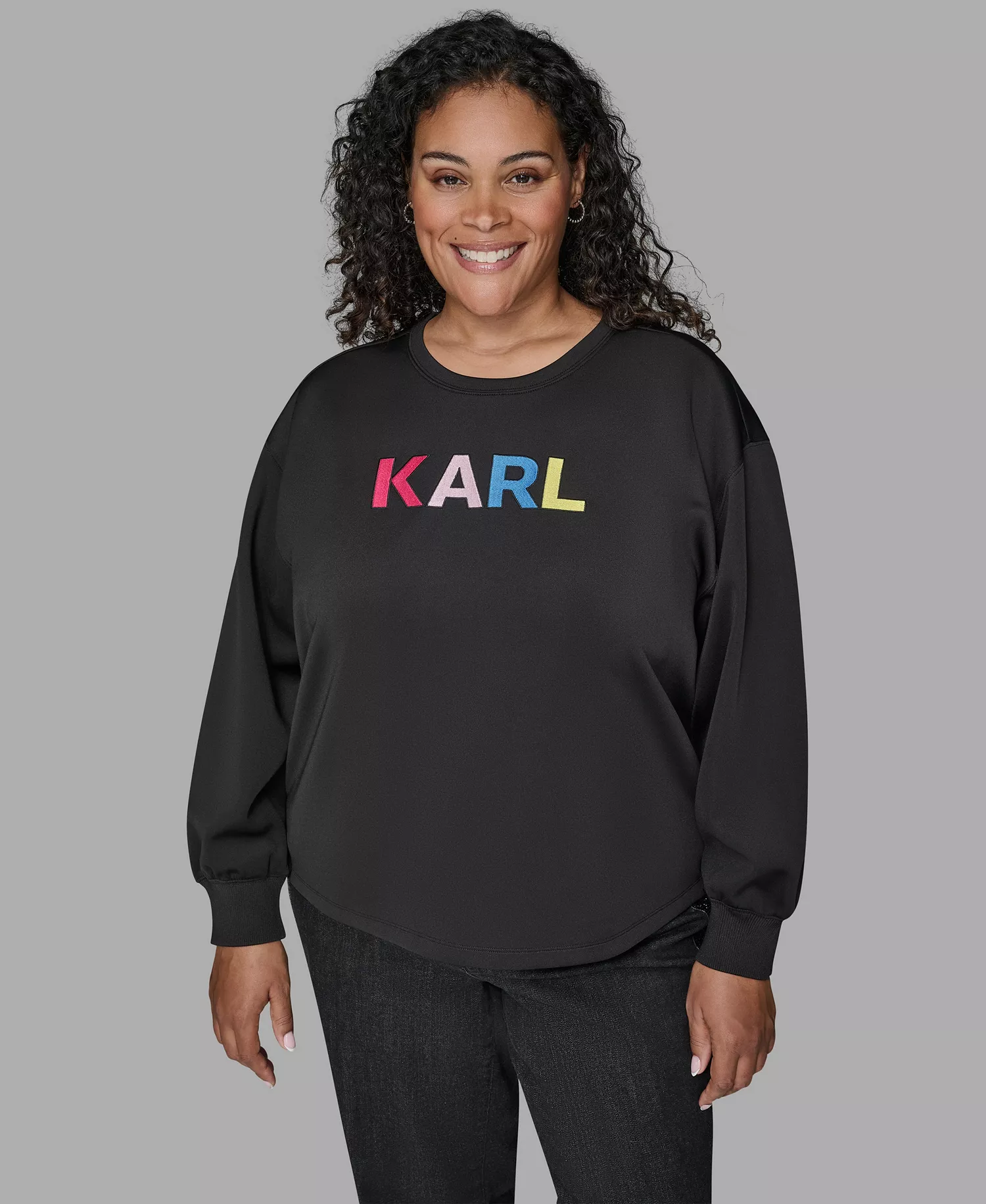 Women's Plus Size Embroidery Pull-On Top - Black - 0X