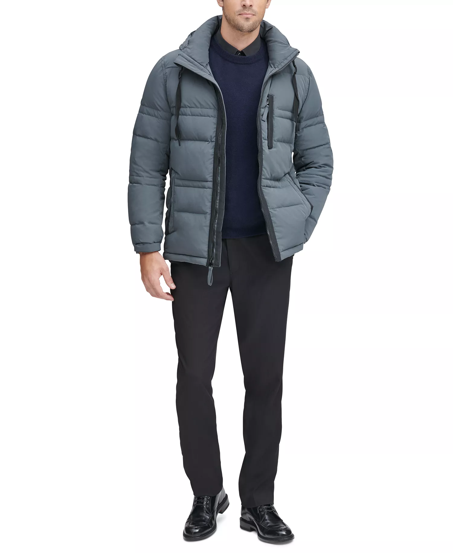 Men's Huxley Crinkle Down Jacket with Removable Hood - Charcoal - XL
