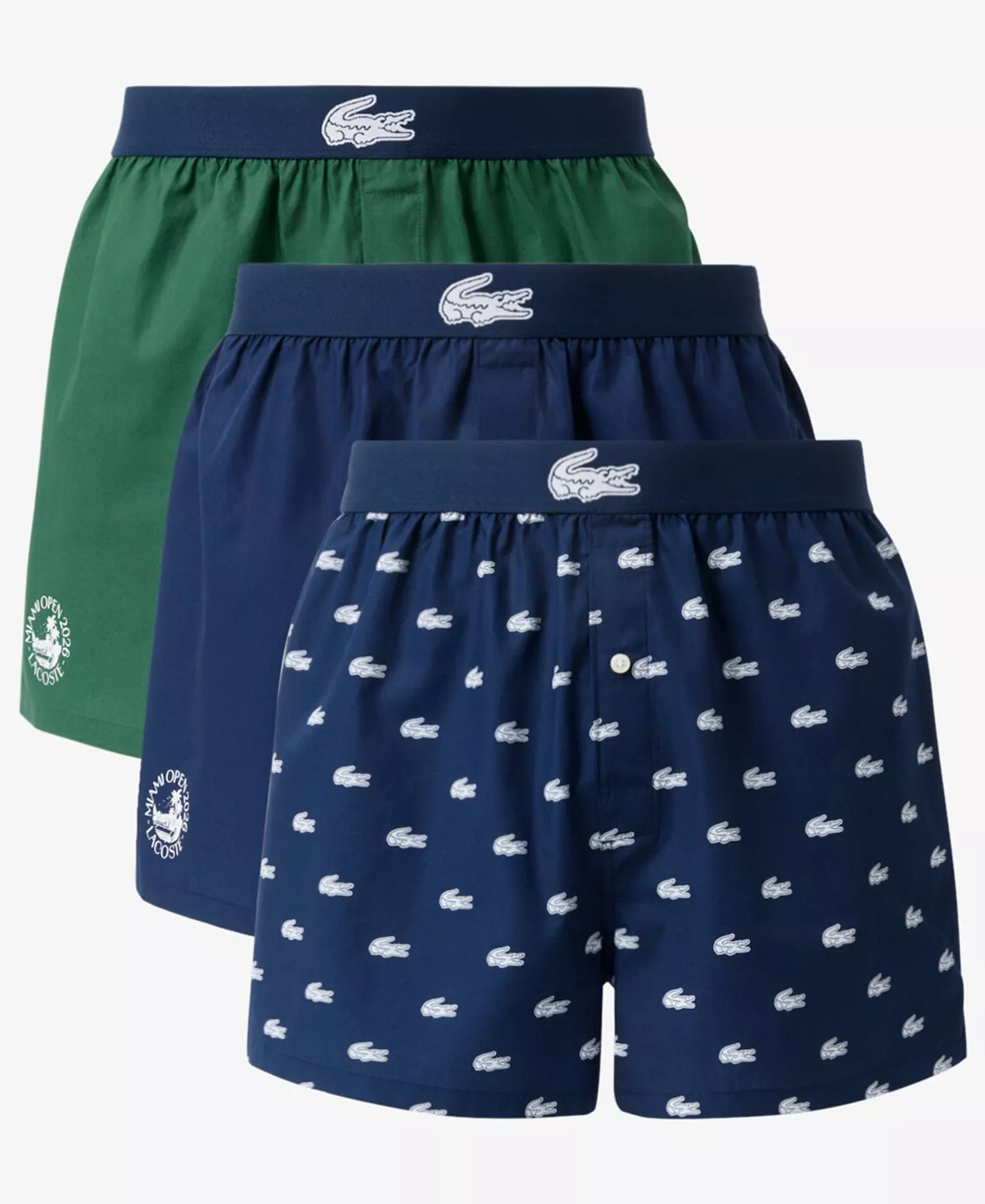 Men's Miami Regular-Fit Open Woven Boxers, 3-Pack - Navy Blue/White/Green - L