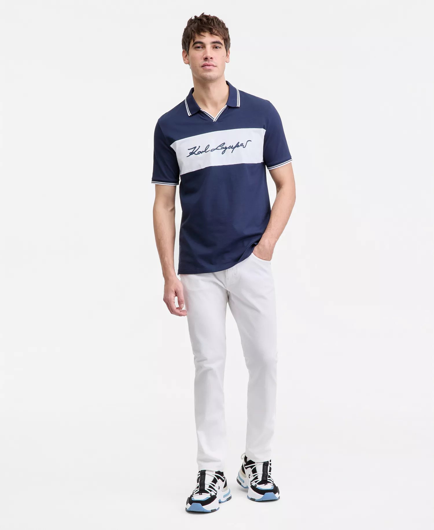 Men's Johnny Collar Logo Polo Shirt - Navy - 2XL