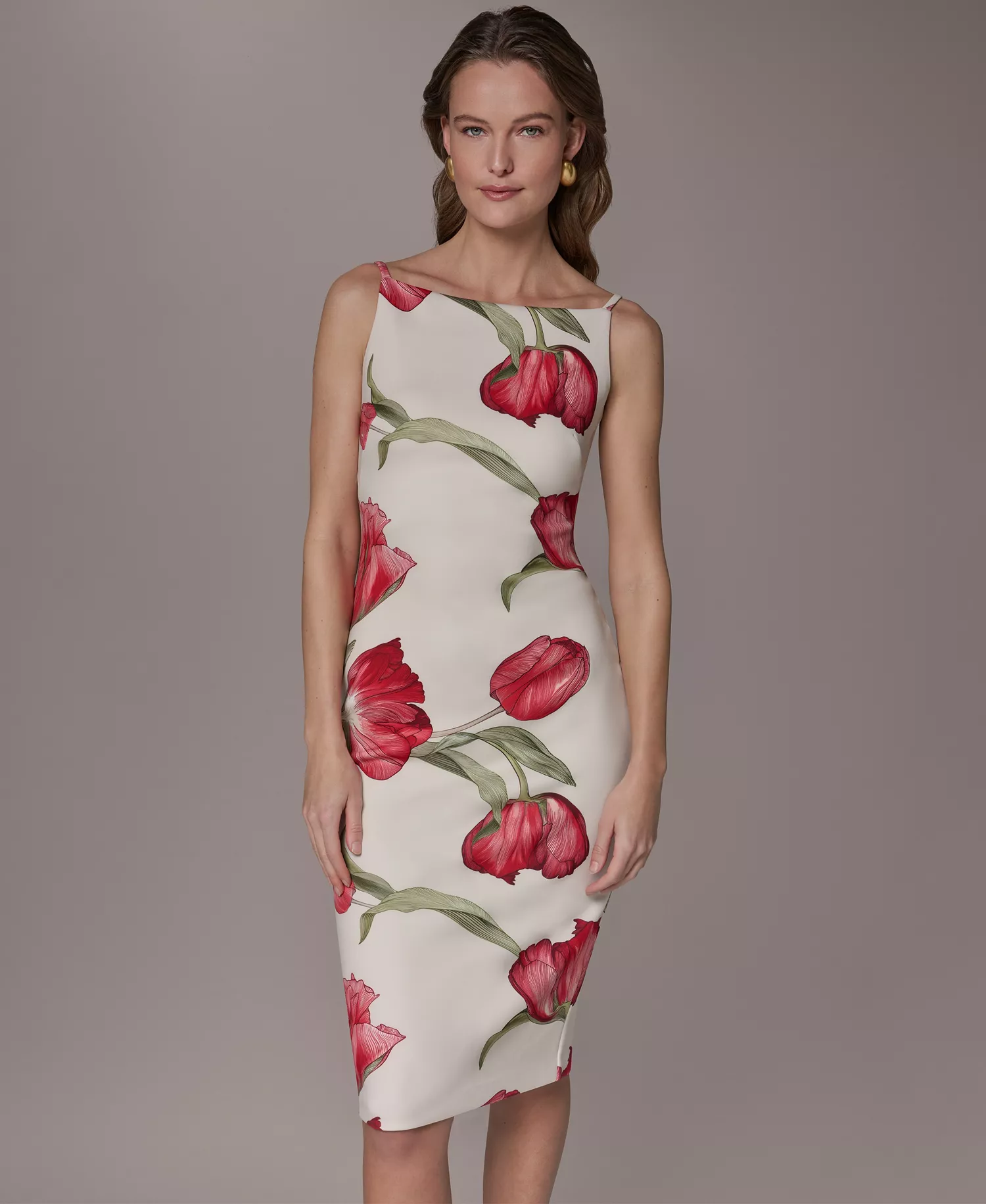 Petite Square-Neck Printed Sheath Dress - Geranium Multi - 0P