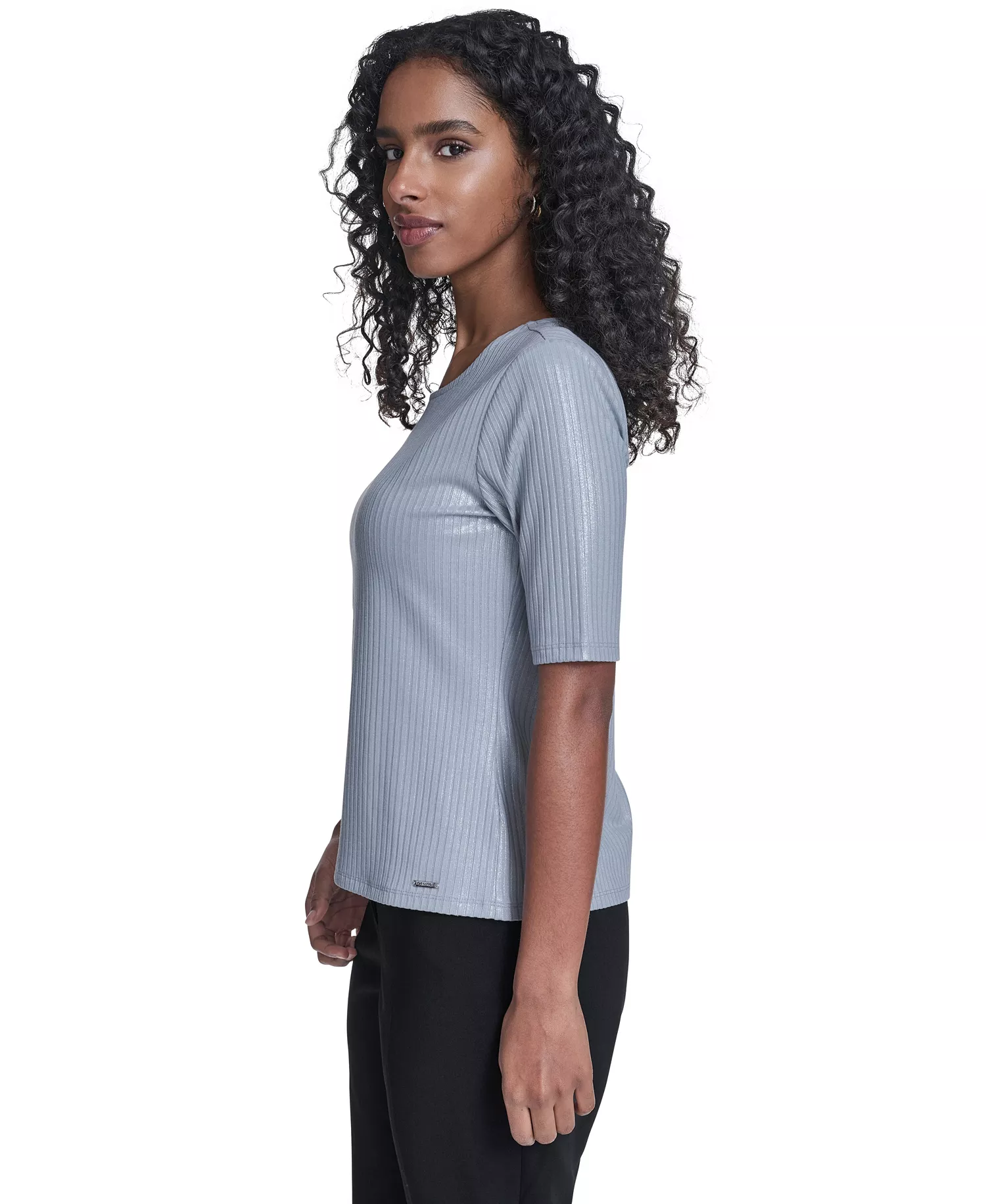 Women's Short-Sleeve Striped Top - Dark Flint - L