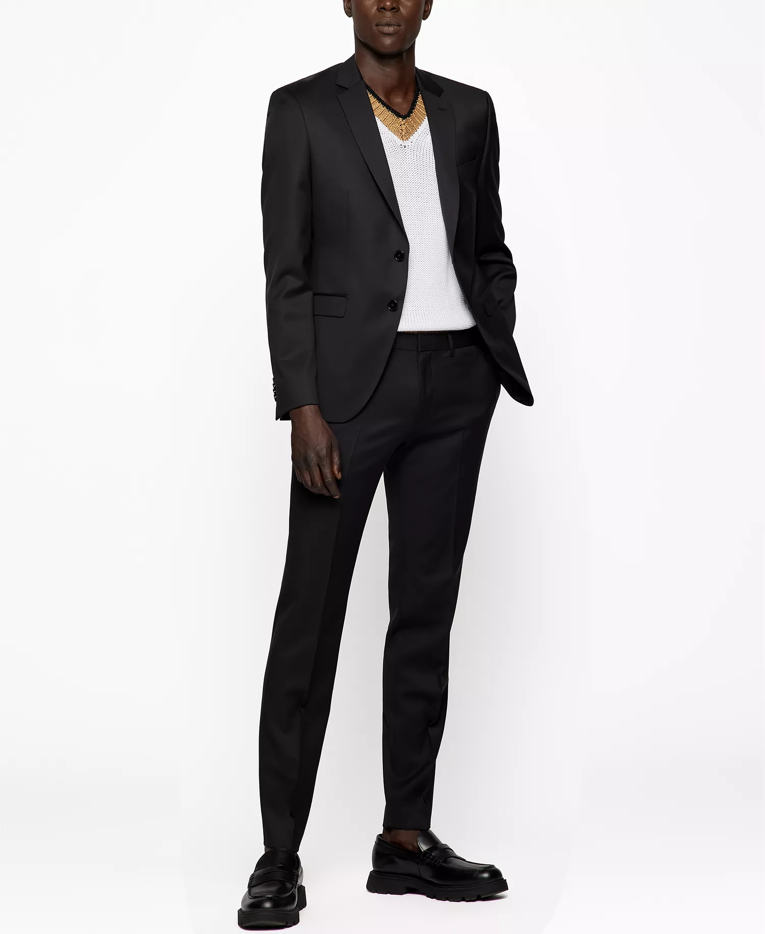 Men's Virgin-Wool Extra-Slim-Fit Suit Jacket - Black - 34R