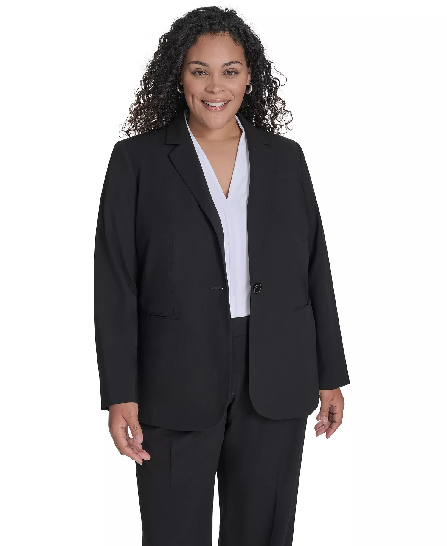 Plus Size One-Button Blazer  - Black - 14W