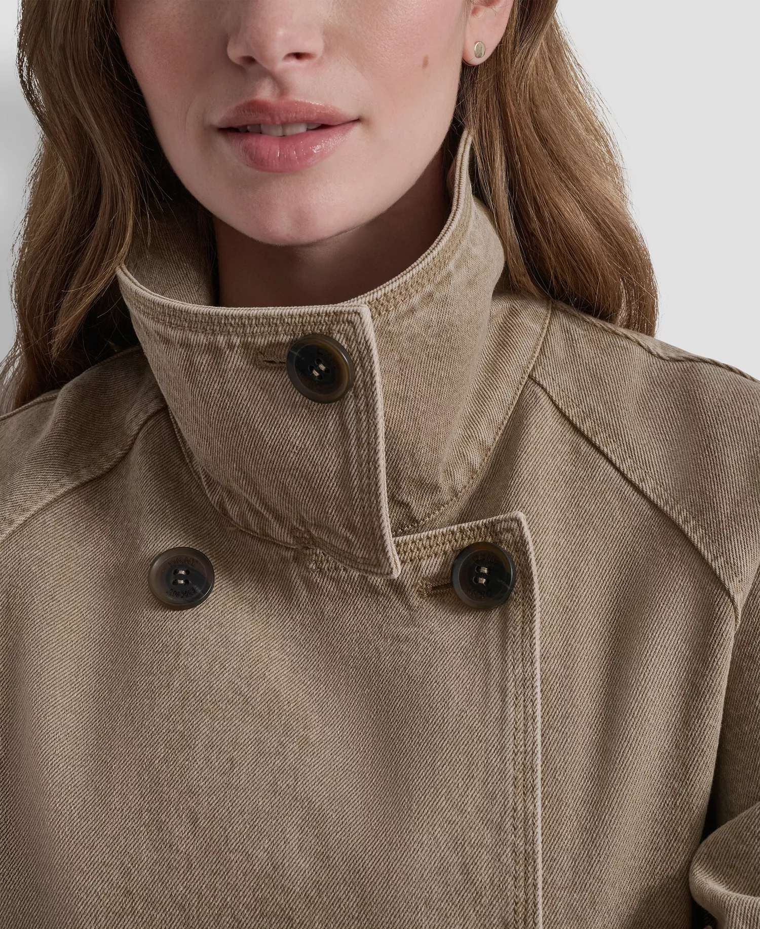 Women's Denim Double Breasted A-Line Coat - Khaki - L