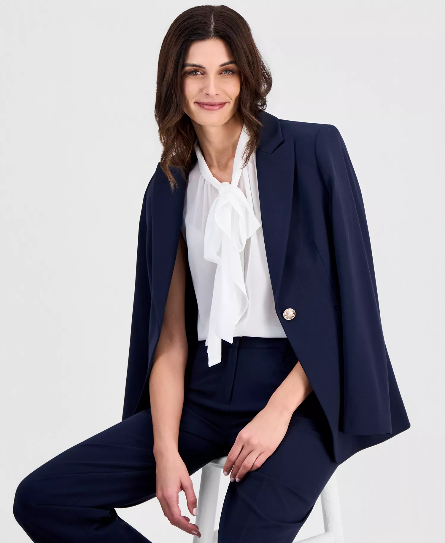 Petite Sleeveless Ruffle Bow Tie Blouse - Ivory - P/L