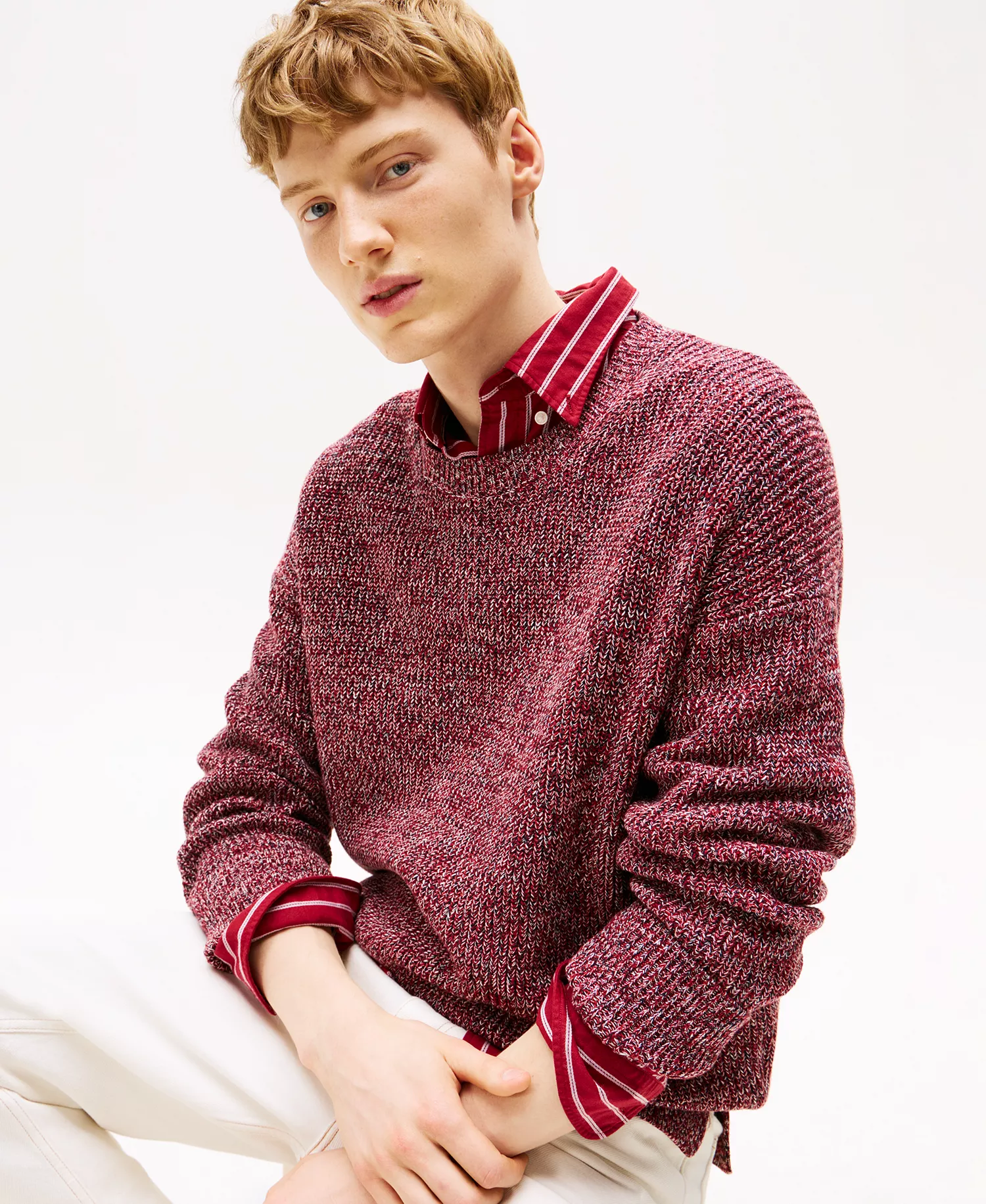 Men's Mouline Ribbed Crewneck Sweater - Regatta Red - L