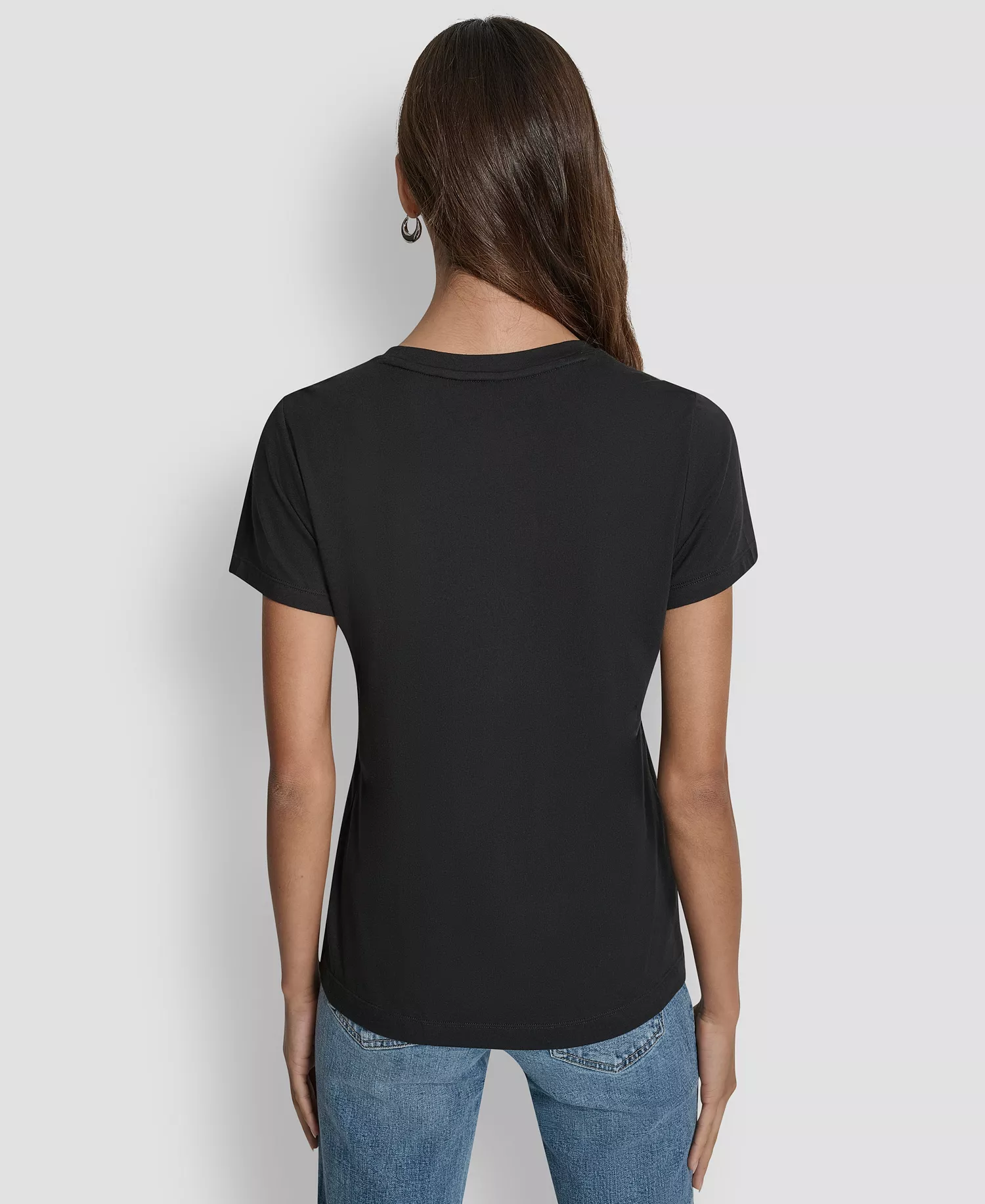 Women's Embellished Logo Detail Crew Neck T-Shirt - Black/Black - L