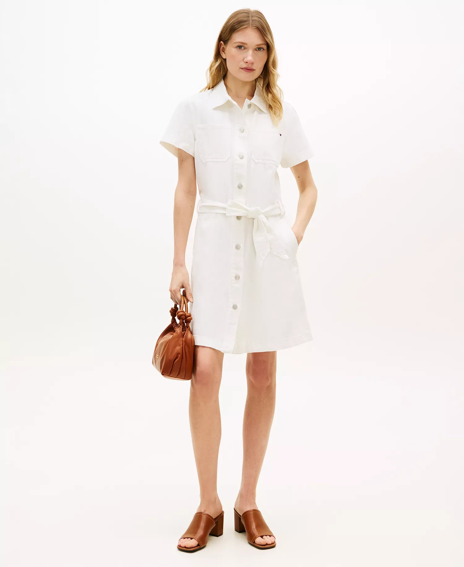 Women's Short-Sleeve Belted Shirt Dress - Tommy Hilfiger Optic White - 10