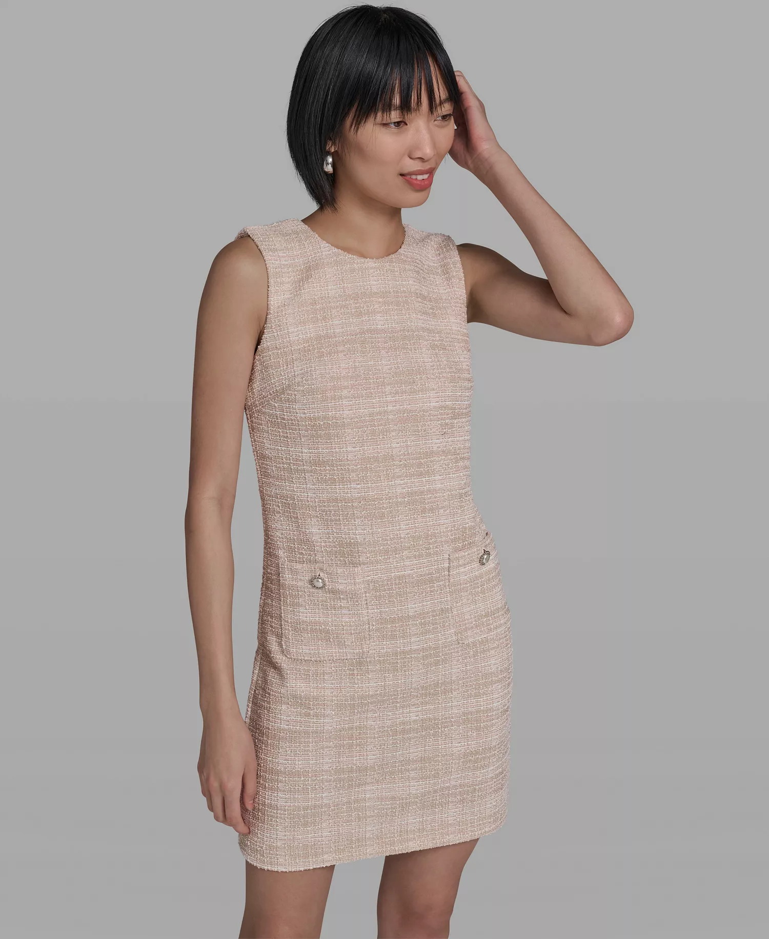 Women's Sleeveless Shift Dress - Taupe/Soft White - 0