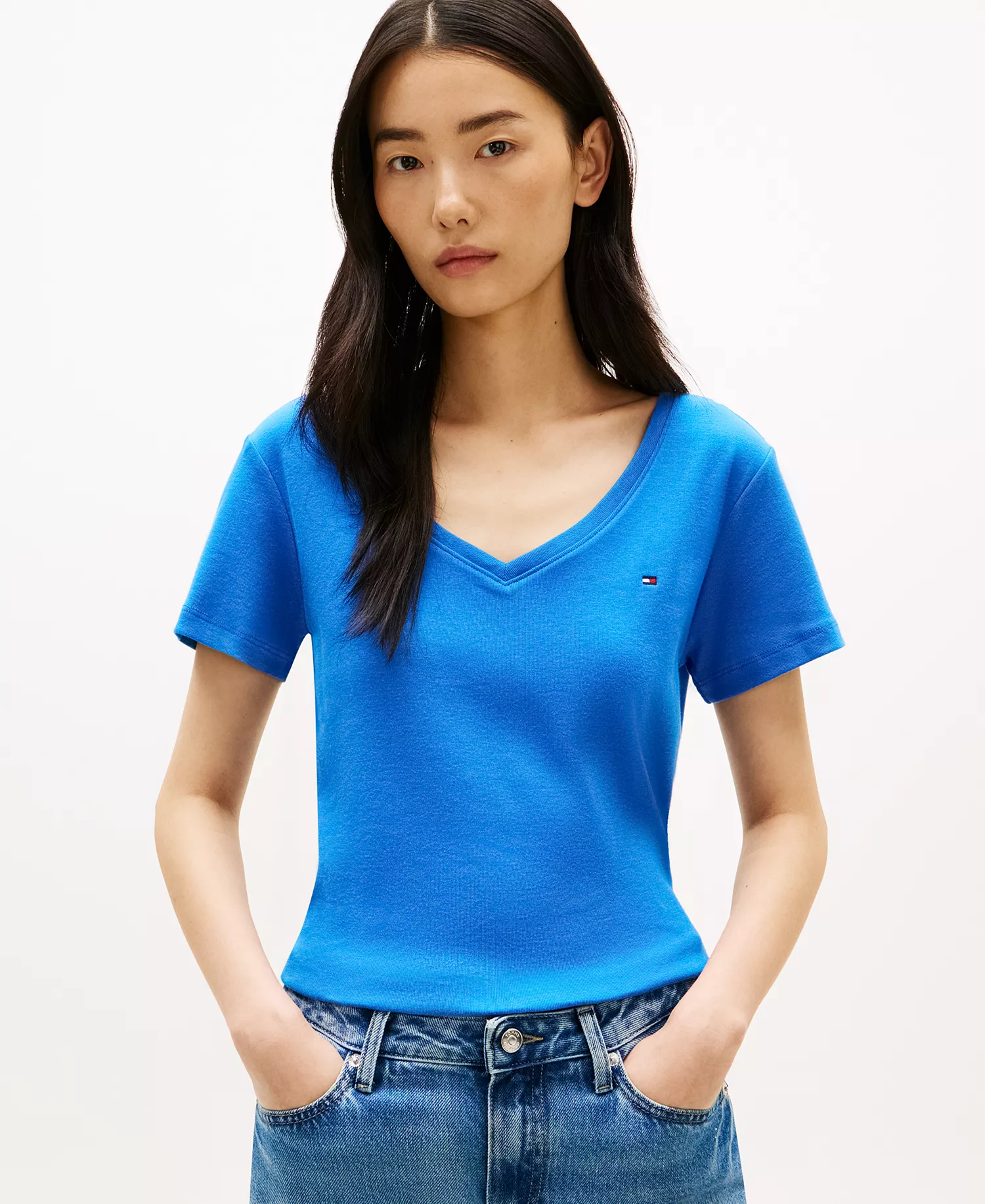 Women's Rib Slim V-Neck Short-Sleeve T-Shirt - Blue Orbit - L