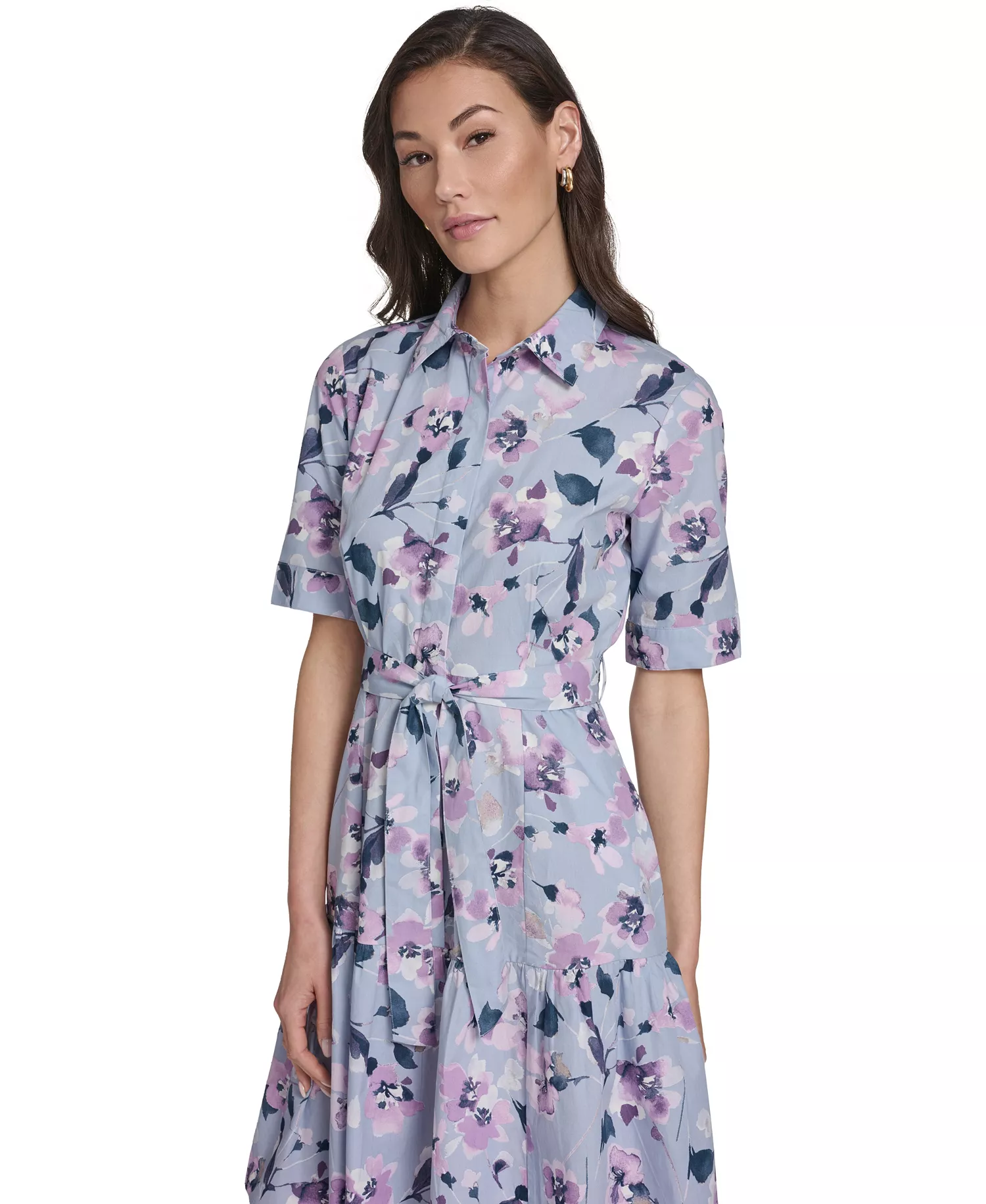 Women's Short-Sleeve Collared Shirt Dress - Slate Multi - 10