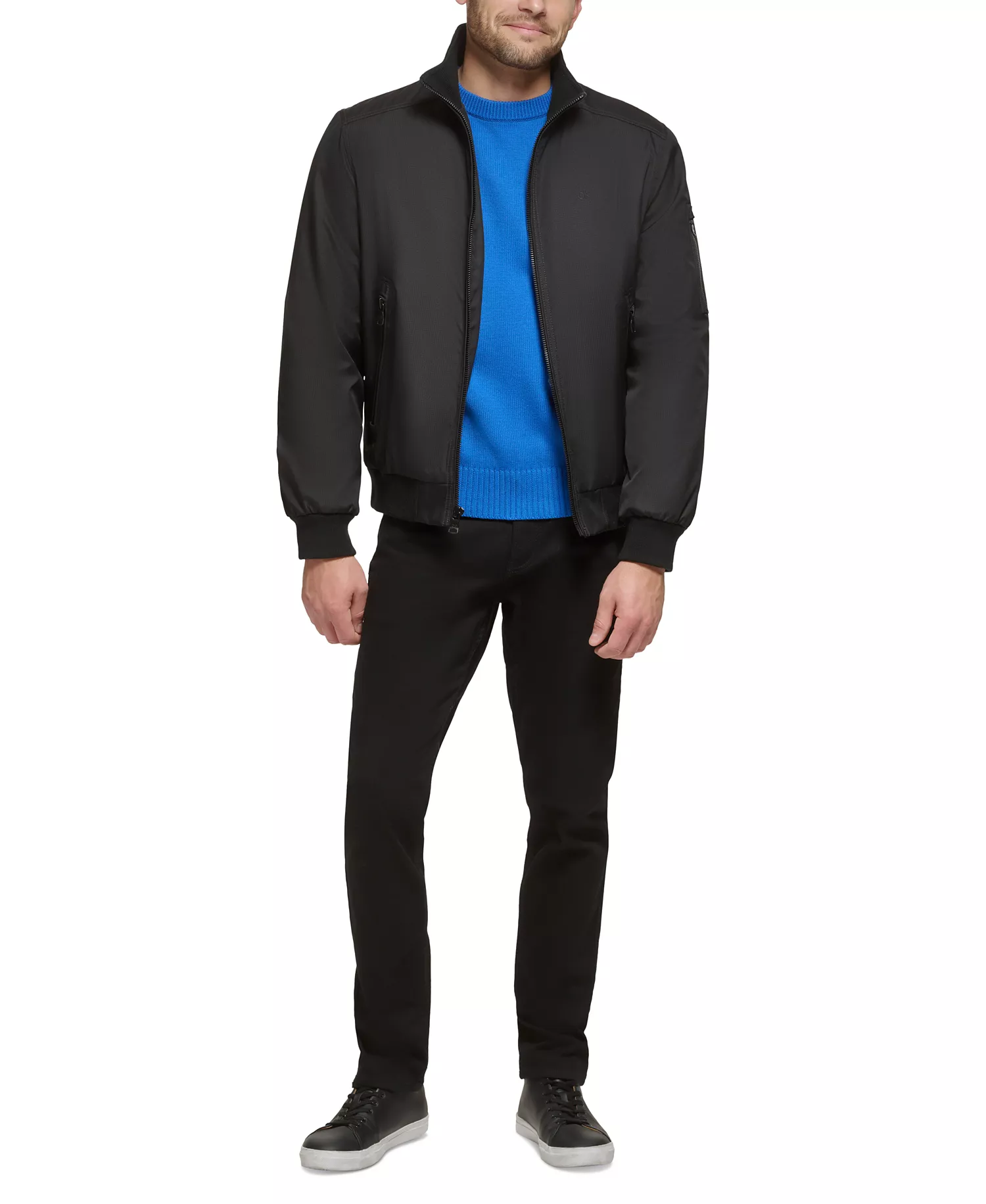 Men's Classic Zip-Front Ripstop Bomber Jacket - Black - 2XL