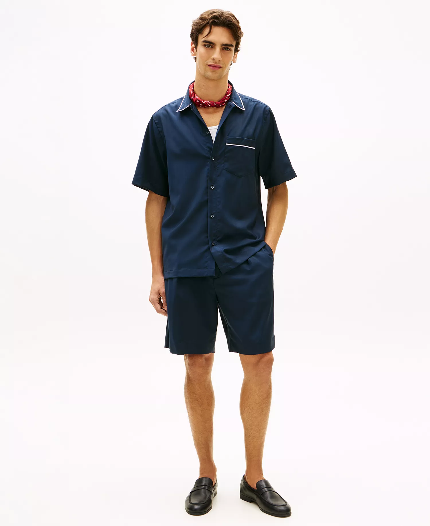 Men's Summer Wool Short-Sleeve Shirt - Navy Iris - L