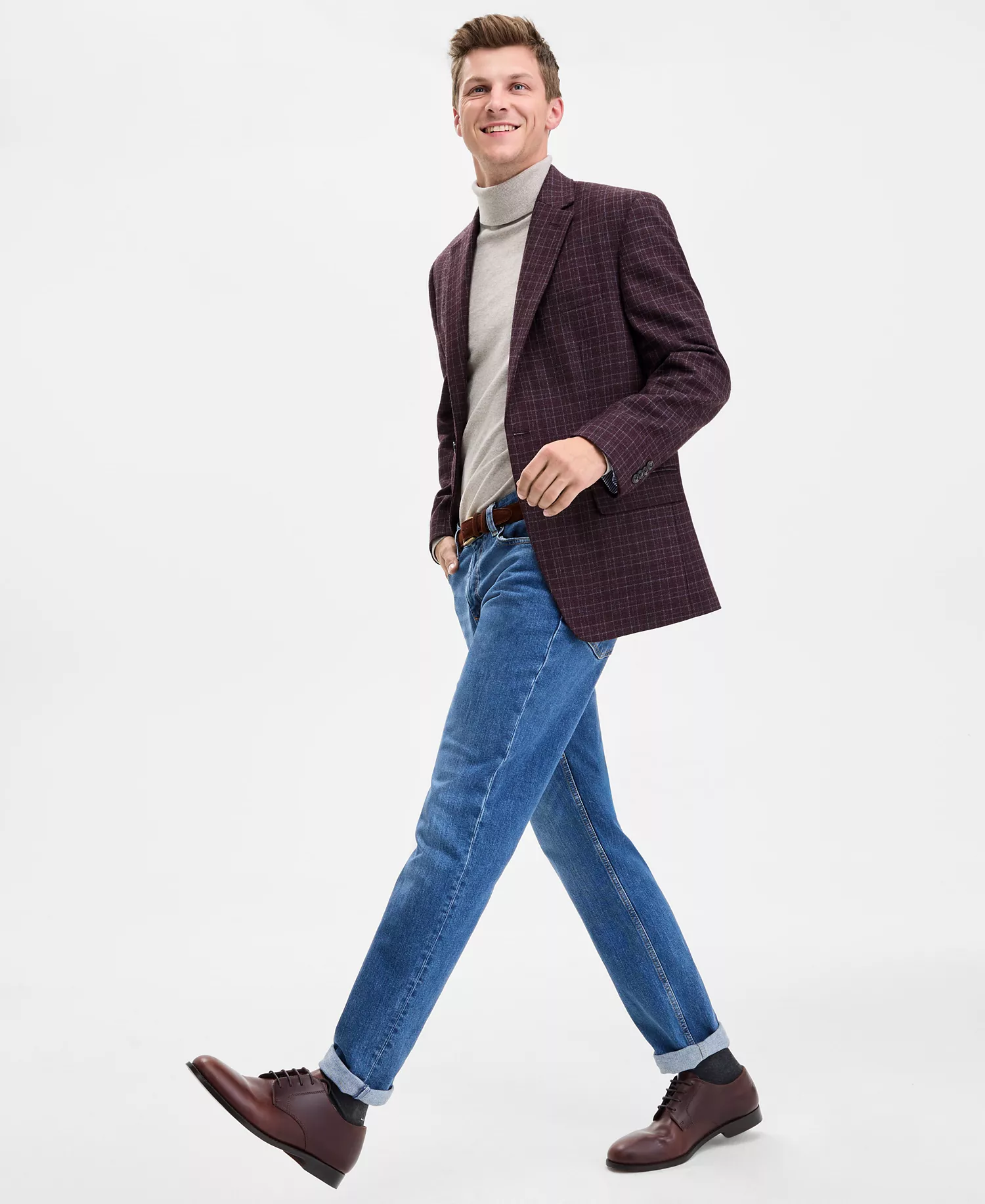 Men's Modern-Fit Wool-Blend Sport Coat - Burgundy - 38S