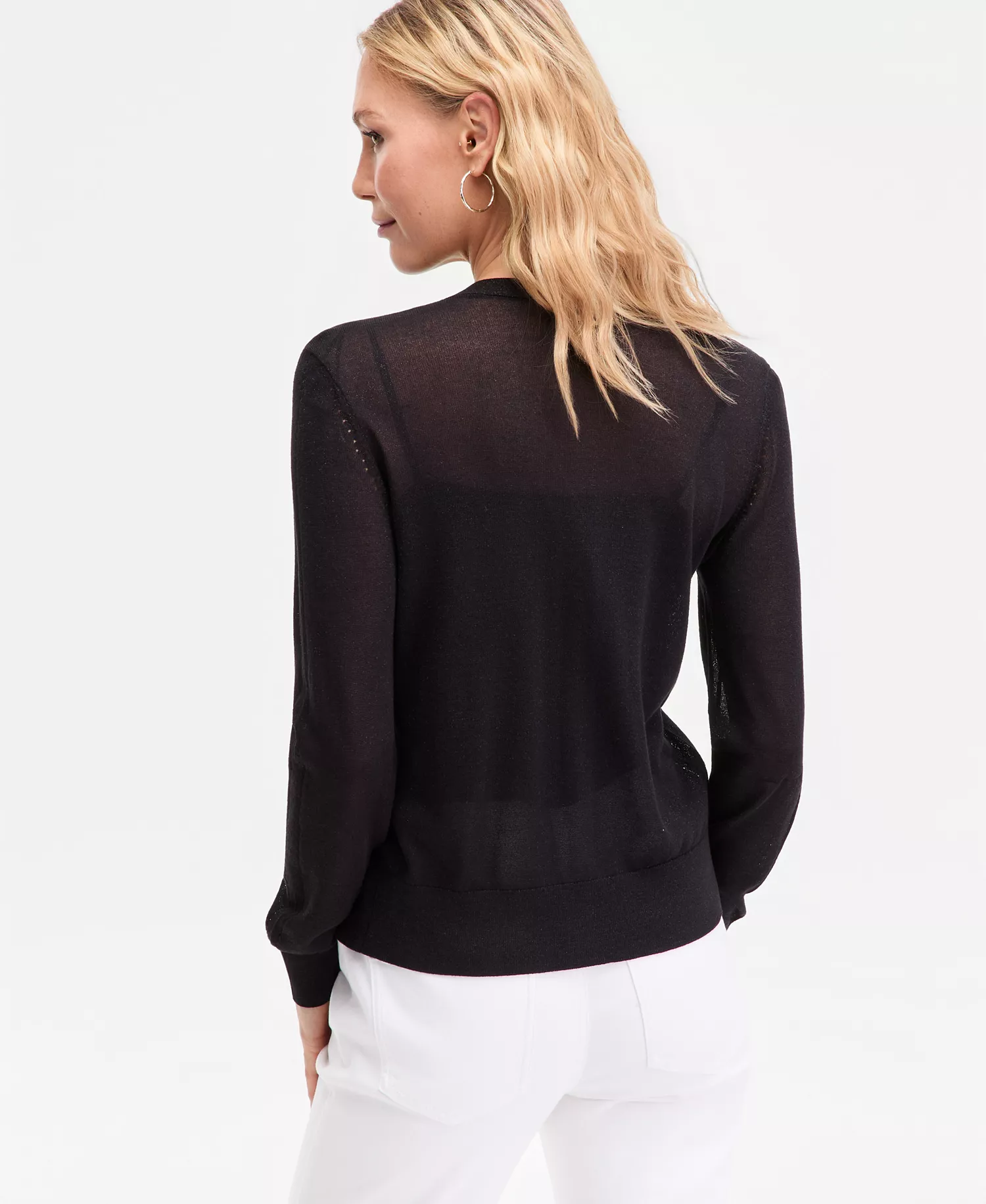 Women's Lightweight Metallic-Knit V-Neck Cardigan, Macy's Exclusive  - Deep Black - L